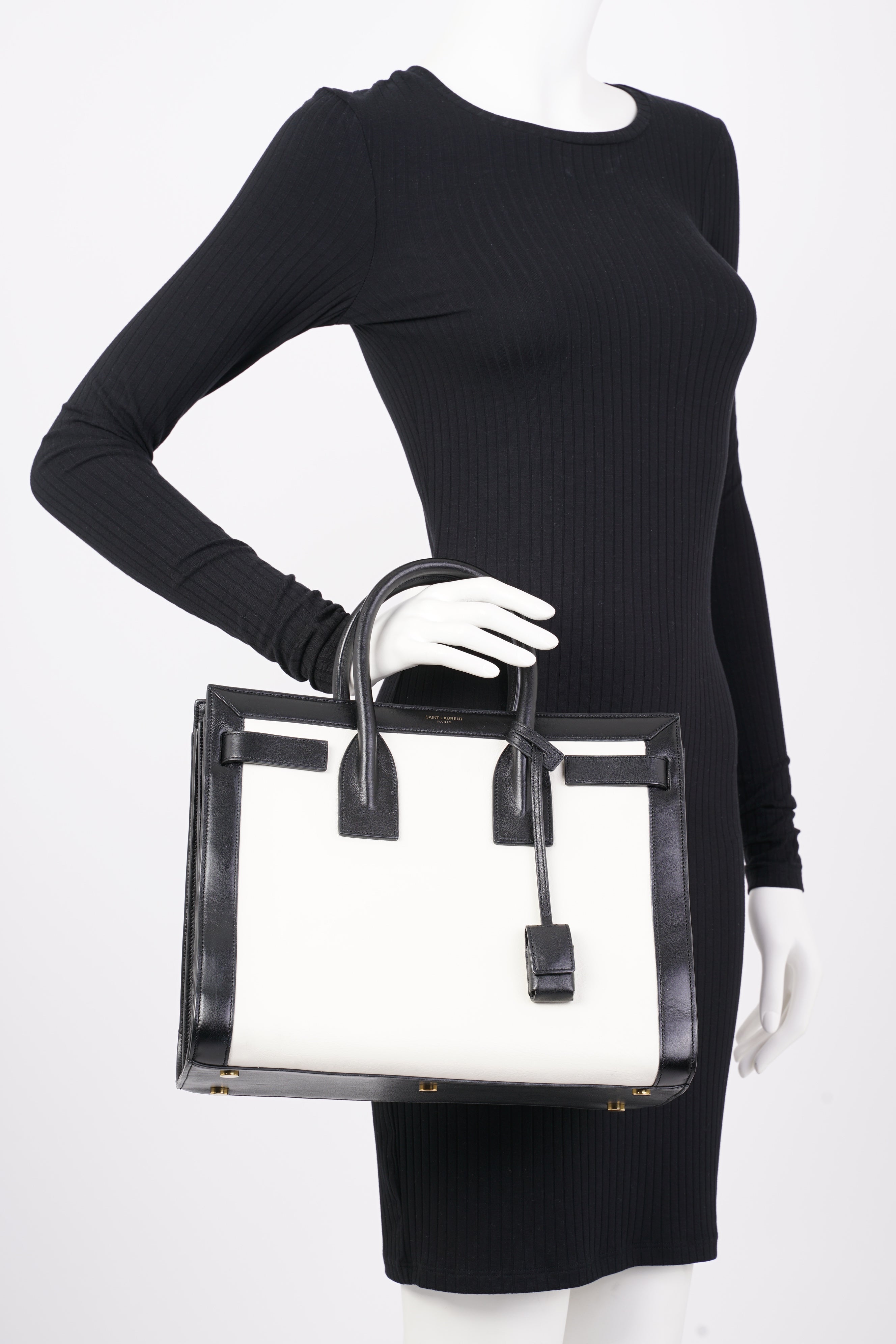Saint Laurent Sac De Jour Bag Black / White Leather Small