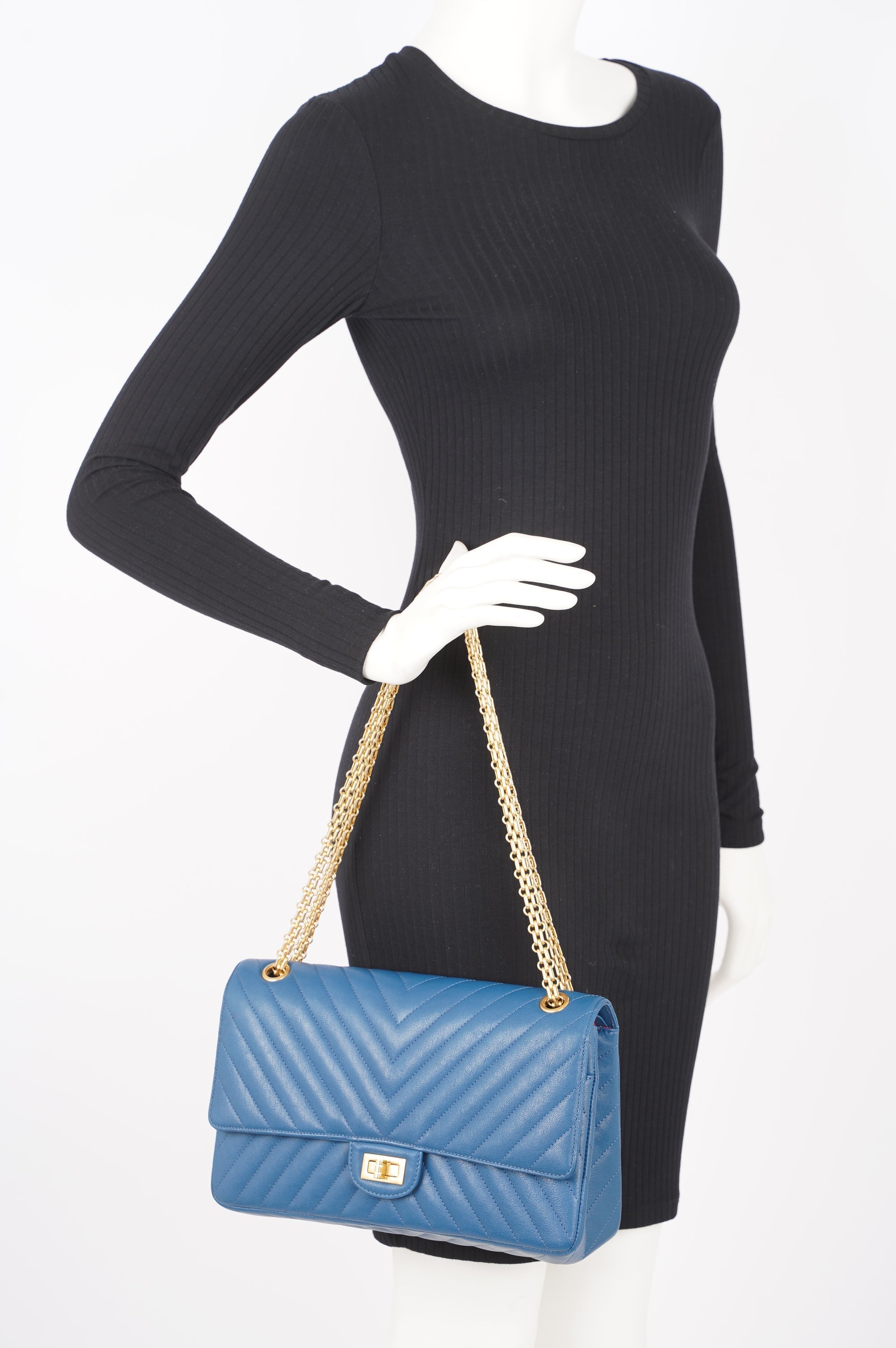 Chanel Womens Lambskin Reissue 2.55 Blue Leather