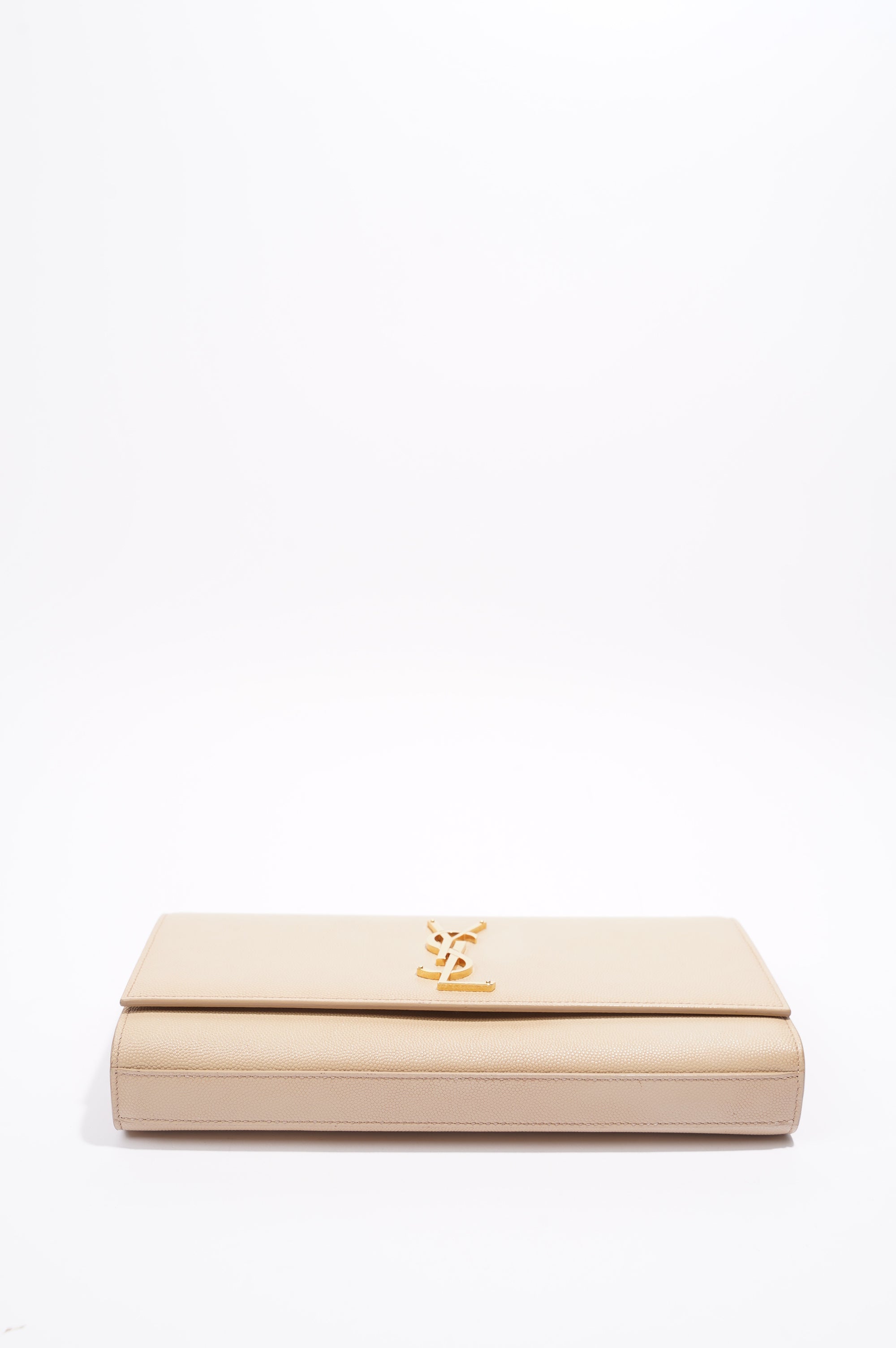 Saint Laurent Womens Kate Clutch Beige Leather