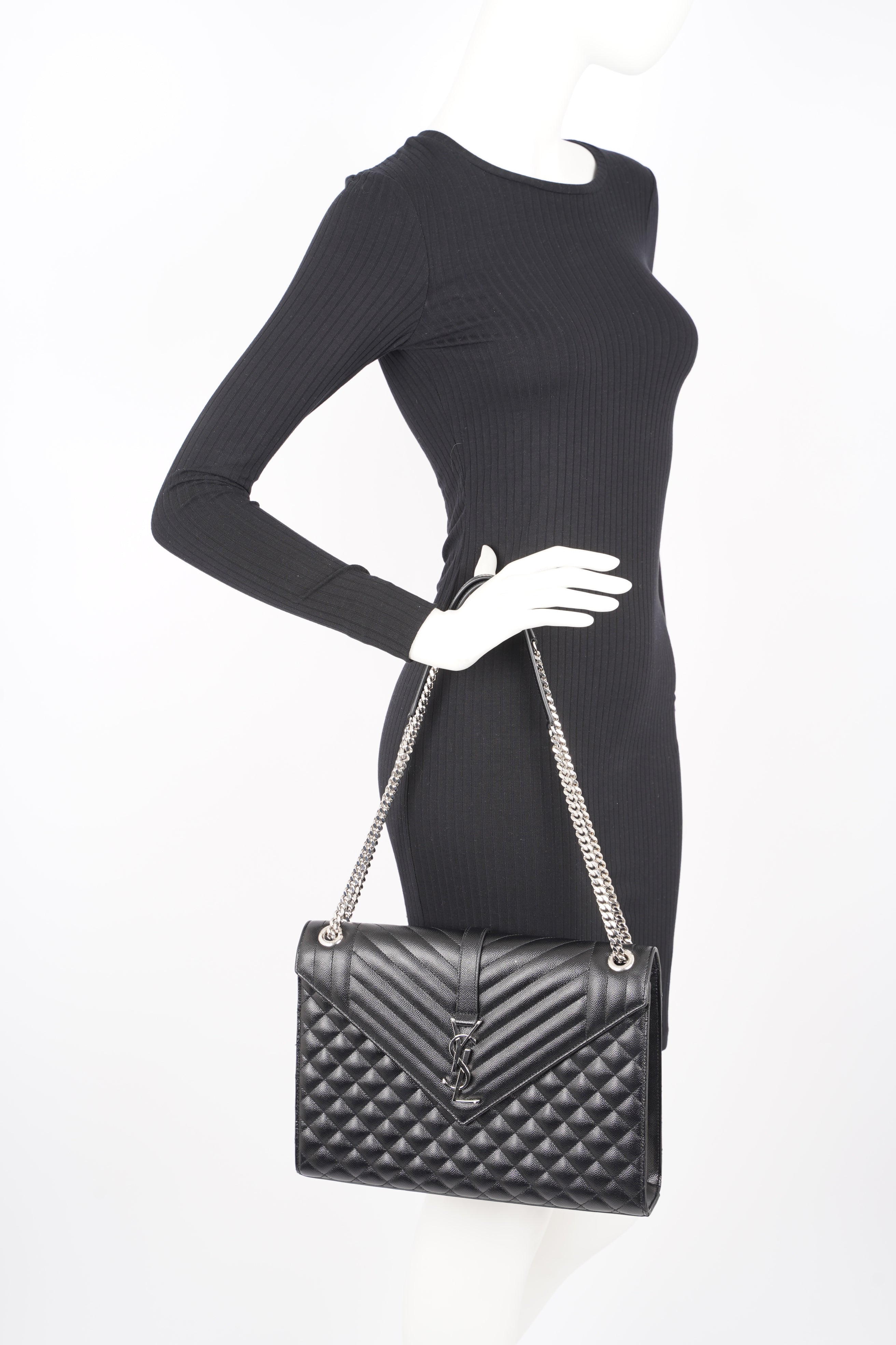 Saint Laurent Womens Envelope Large Bag Black Silver