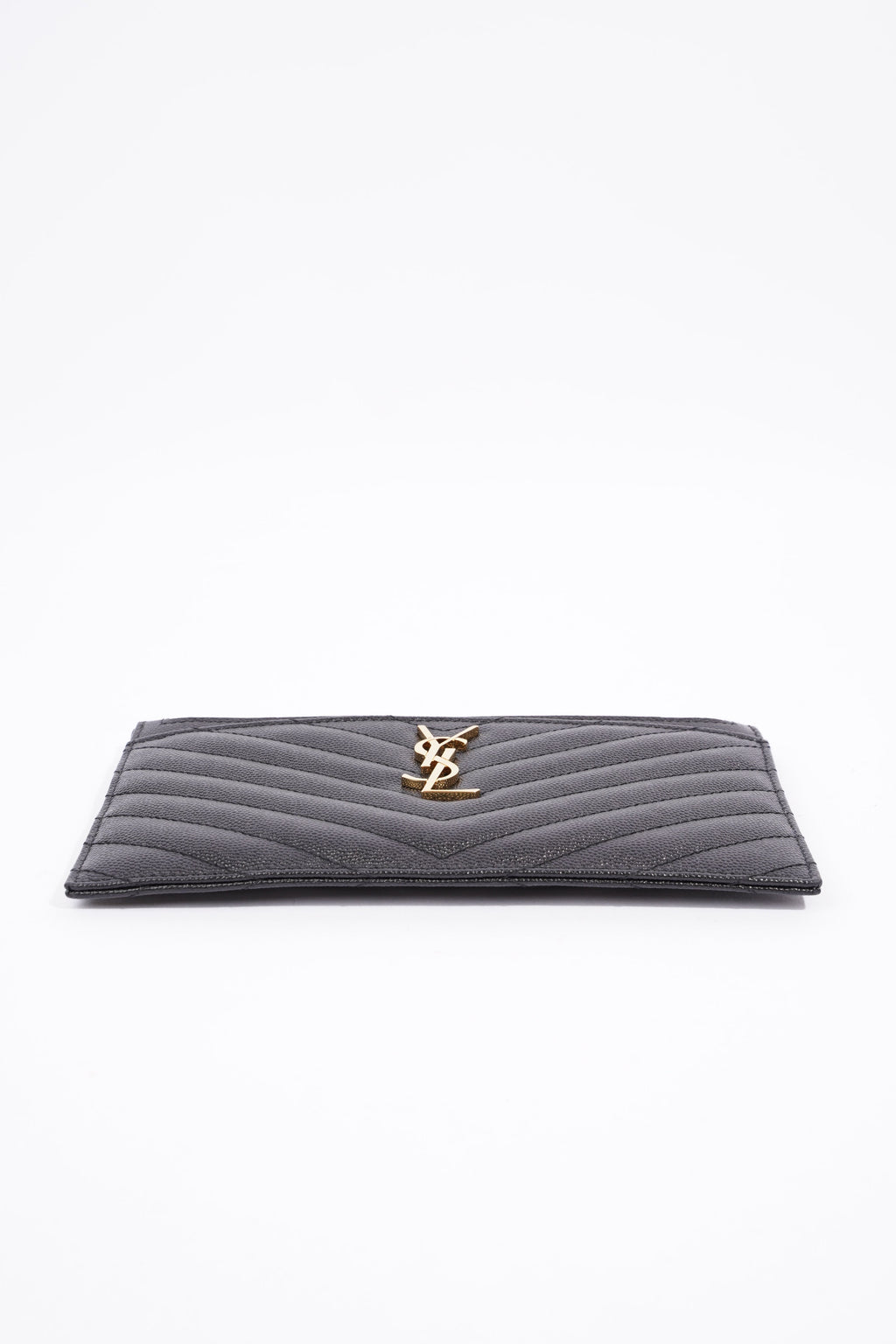 Saint Laurent Womens Cassandre Zipped Pouch Graine De Poudre Black Leather