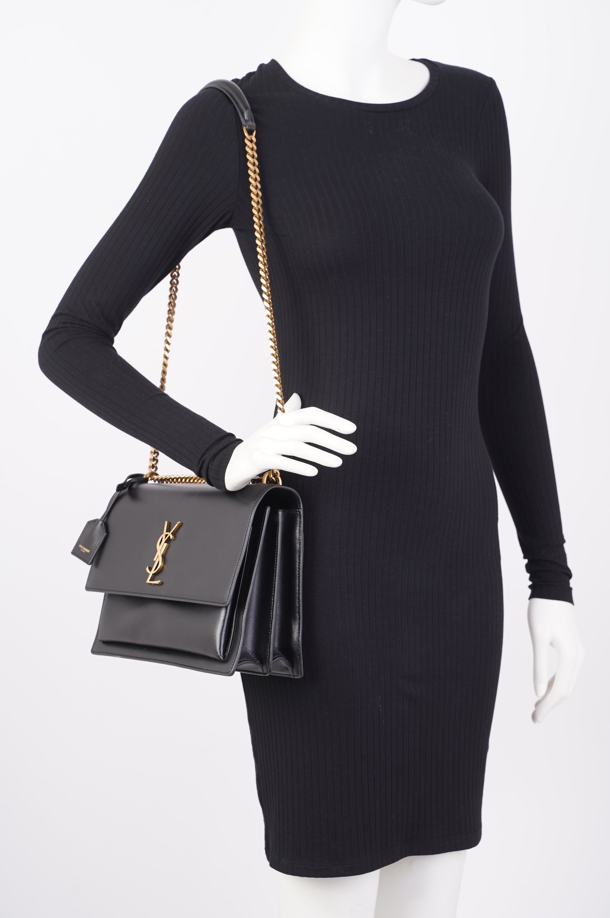 Saint Laurent Sunset Bag Black Leather Medium