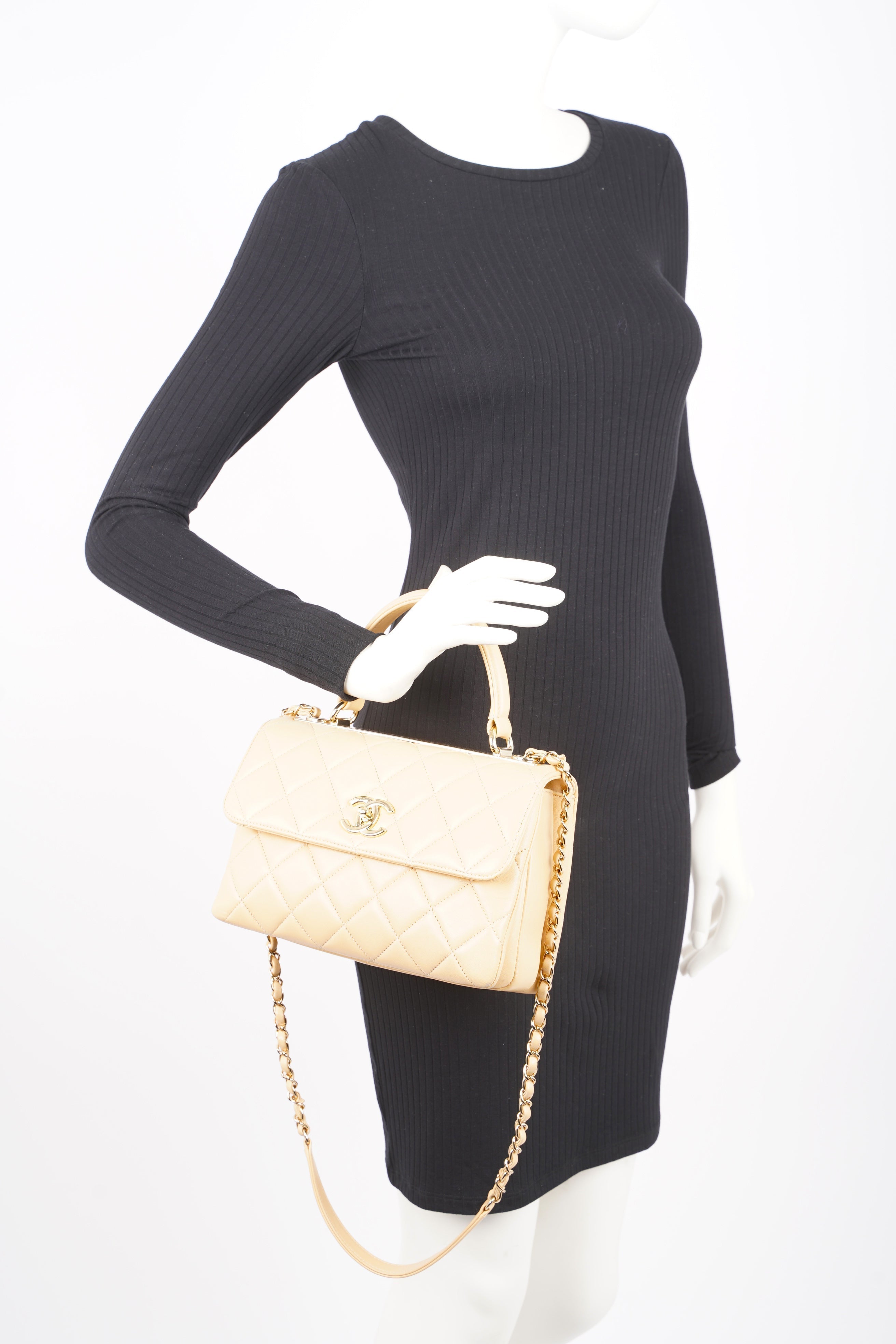 Chanel Womens Trendy Flap Bag Biscuit Lambskin Small