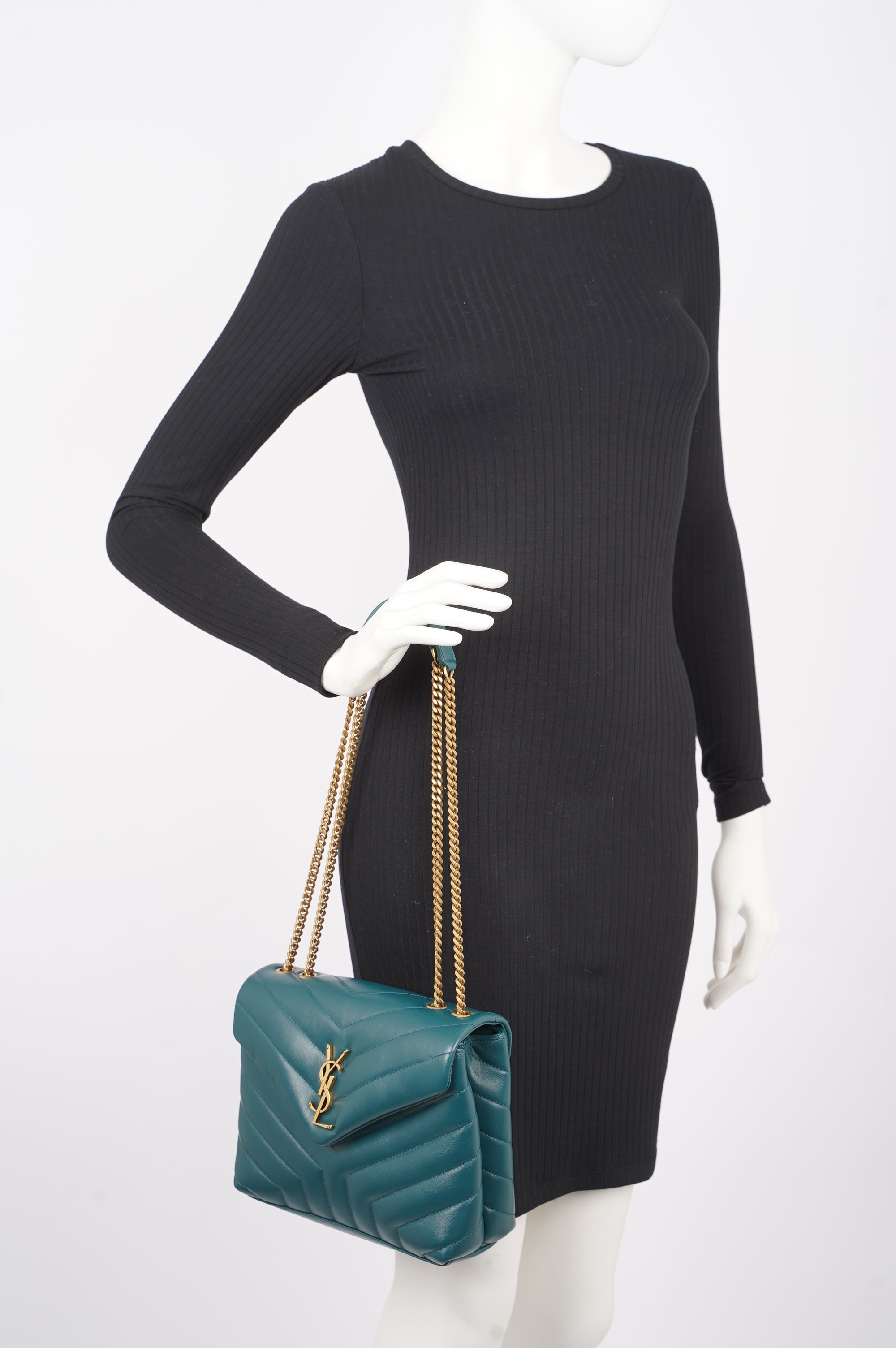 Saint Laurent Womens Lou Lou Dark Green Small