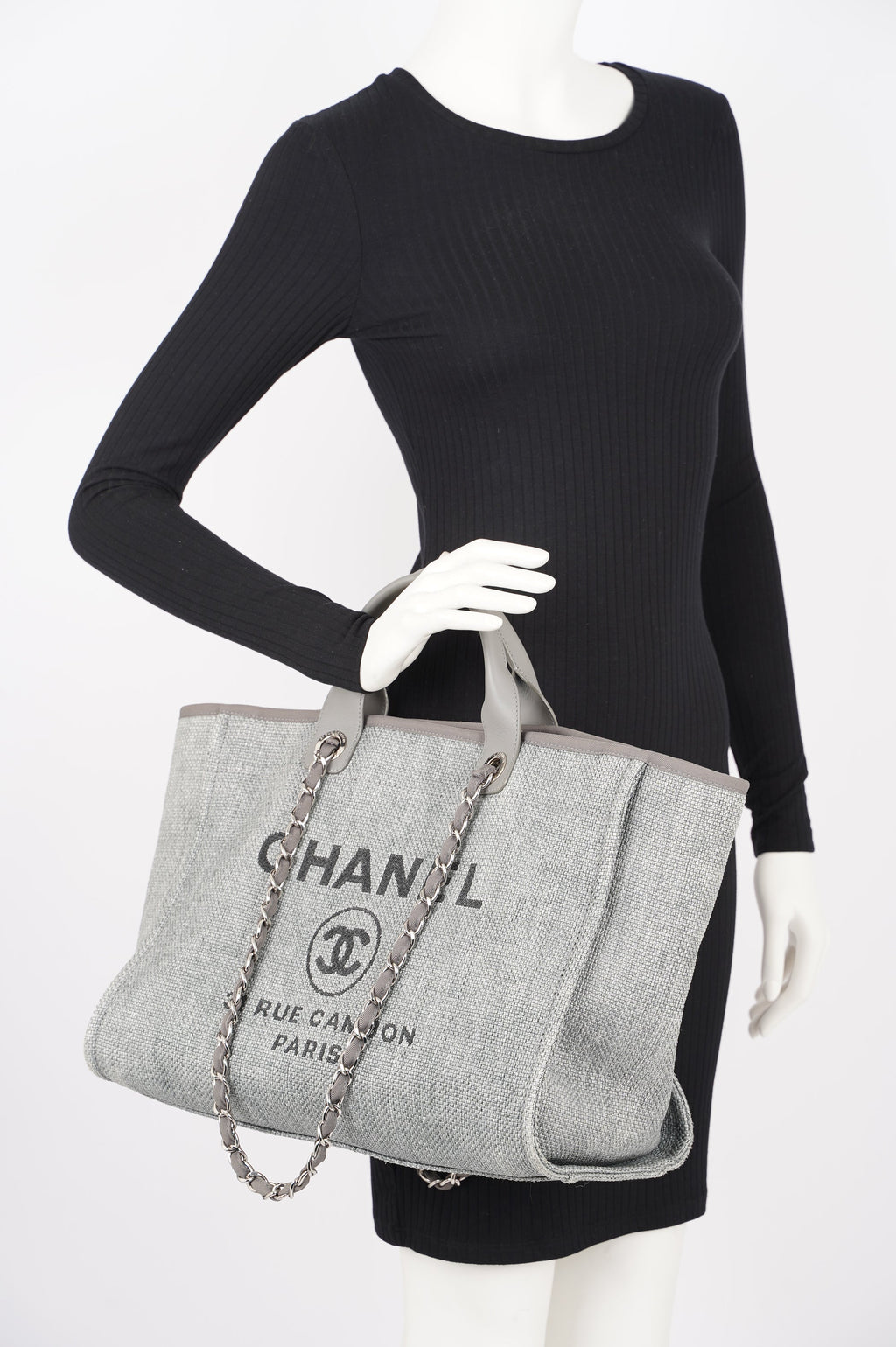 Chanel Womens Deauville Bag Grey Canvas Small