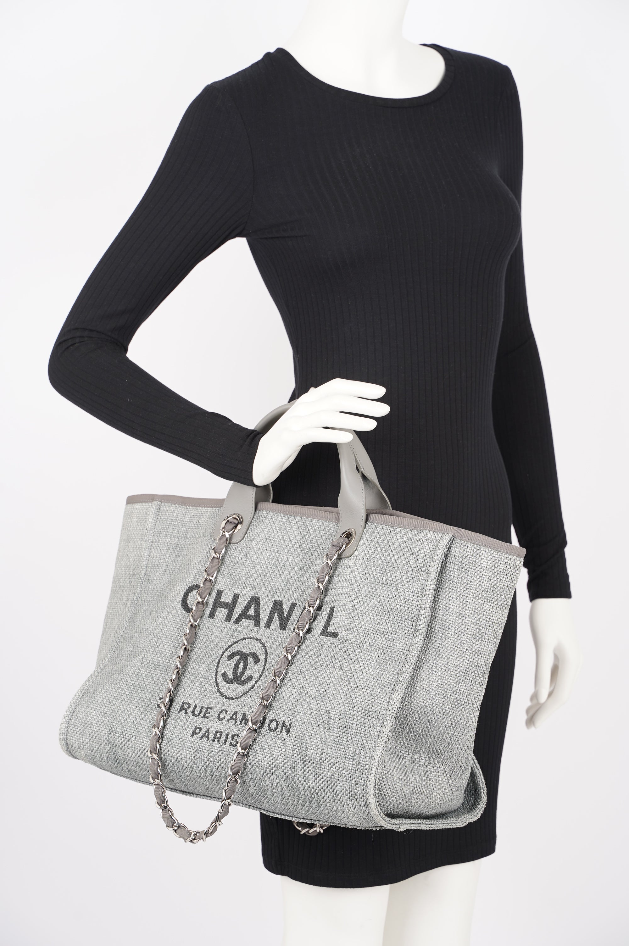 Chanel Womens Deauville Bag Grey Canvas Small