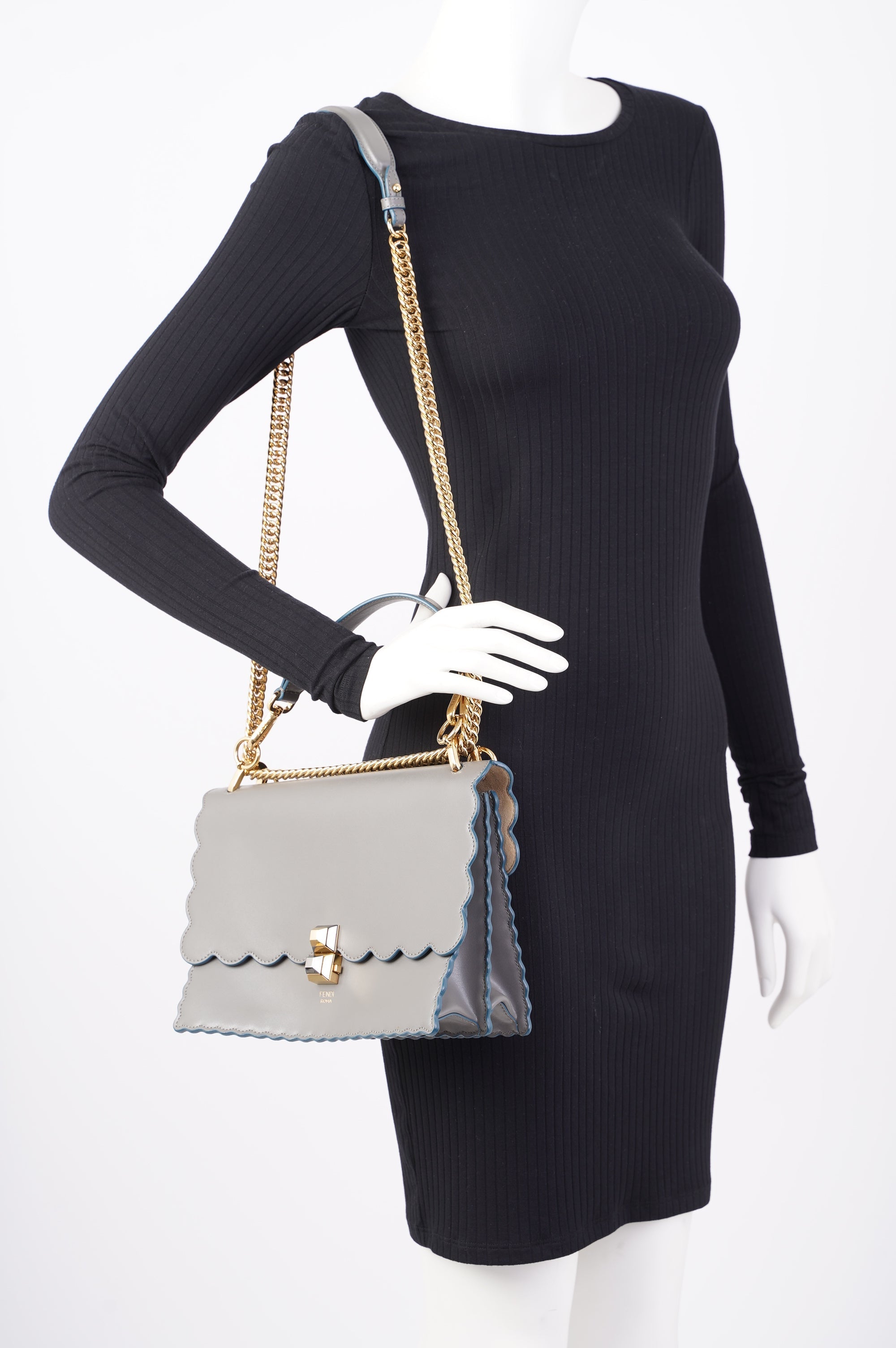 Fendi Kan I Scallop Bag Grey Leather Medium