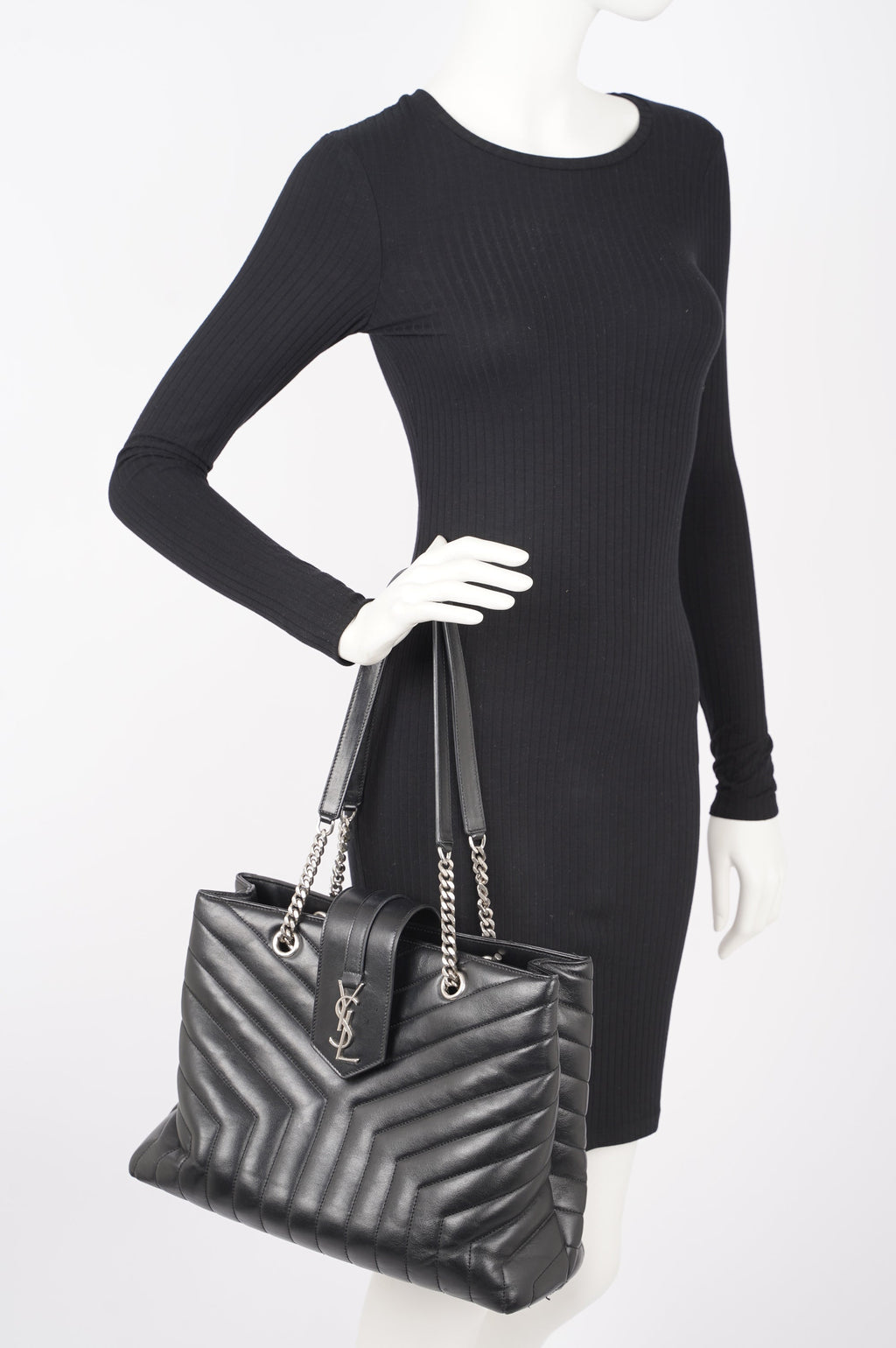 Saint Laurent Womens Lou Lou Shopper Bag Black / Silver Large