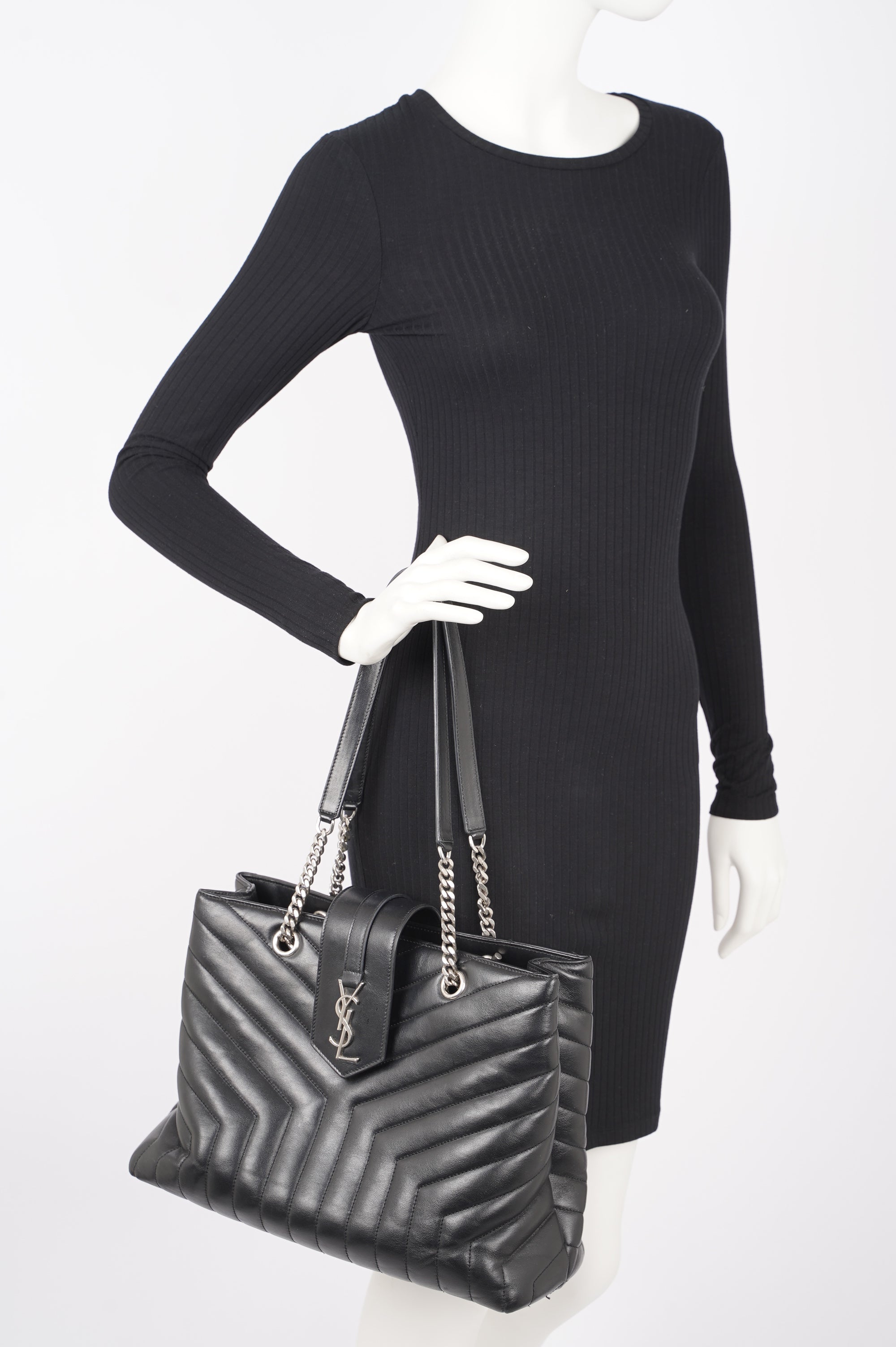 Saint Laurent Womens Lou Lou Shopper Bag Black / Silver Large
