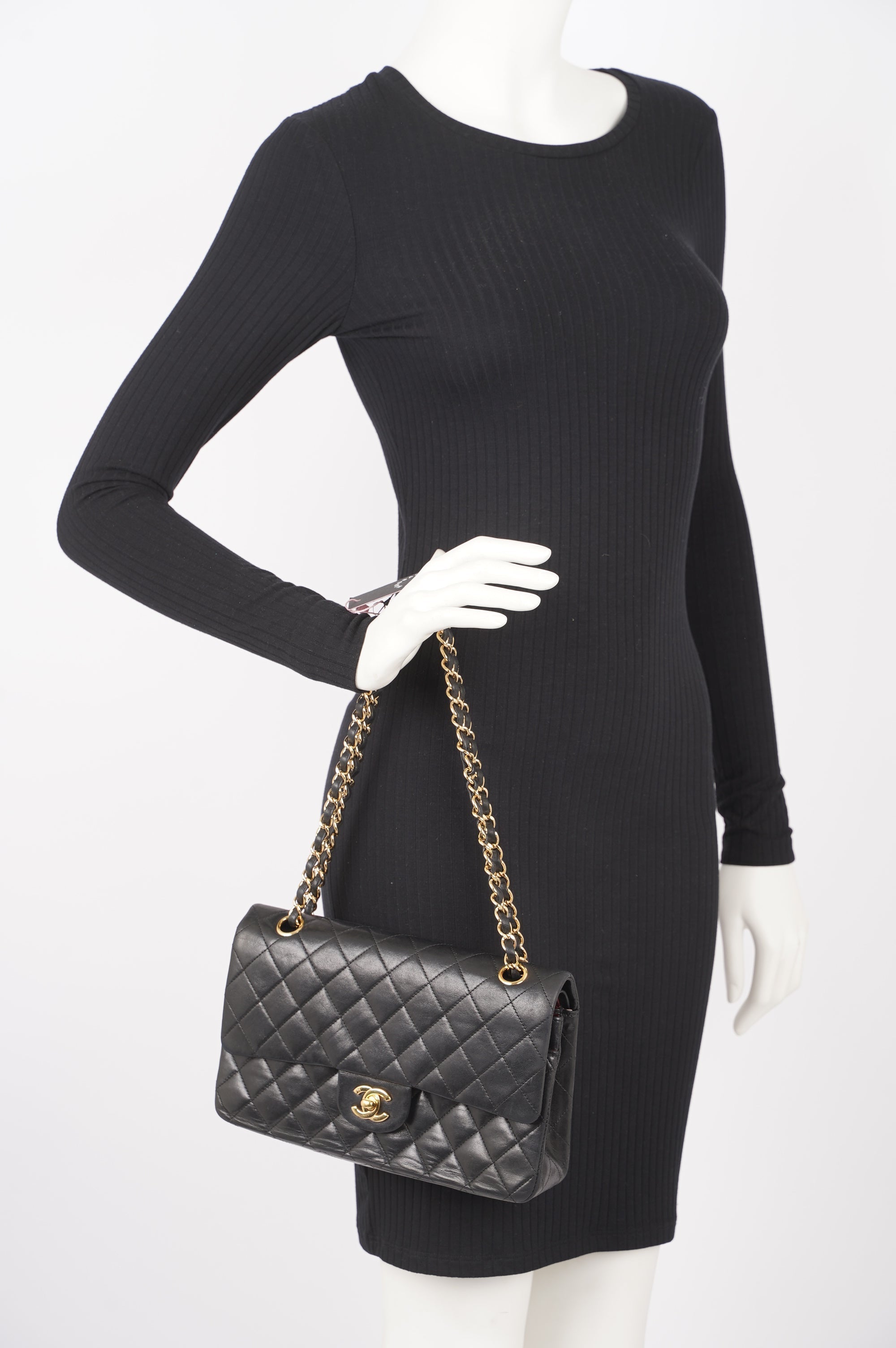 Chanel Lambskin Classic Double Flap Black Leather Medium