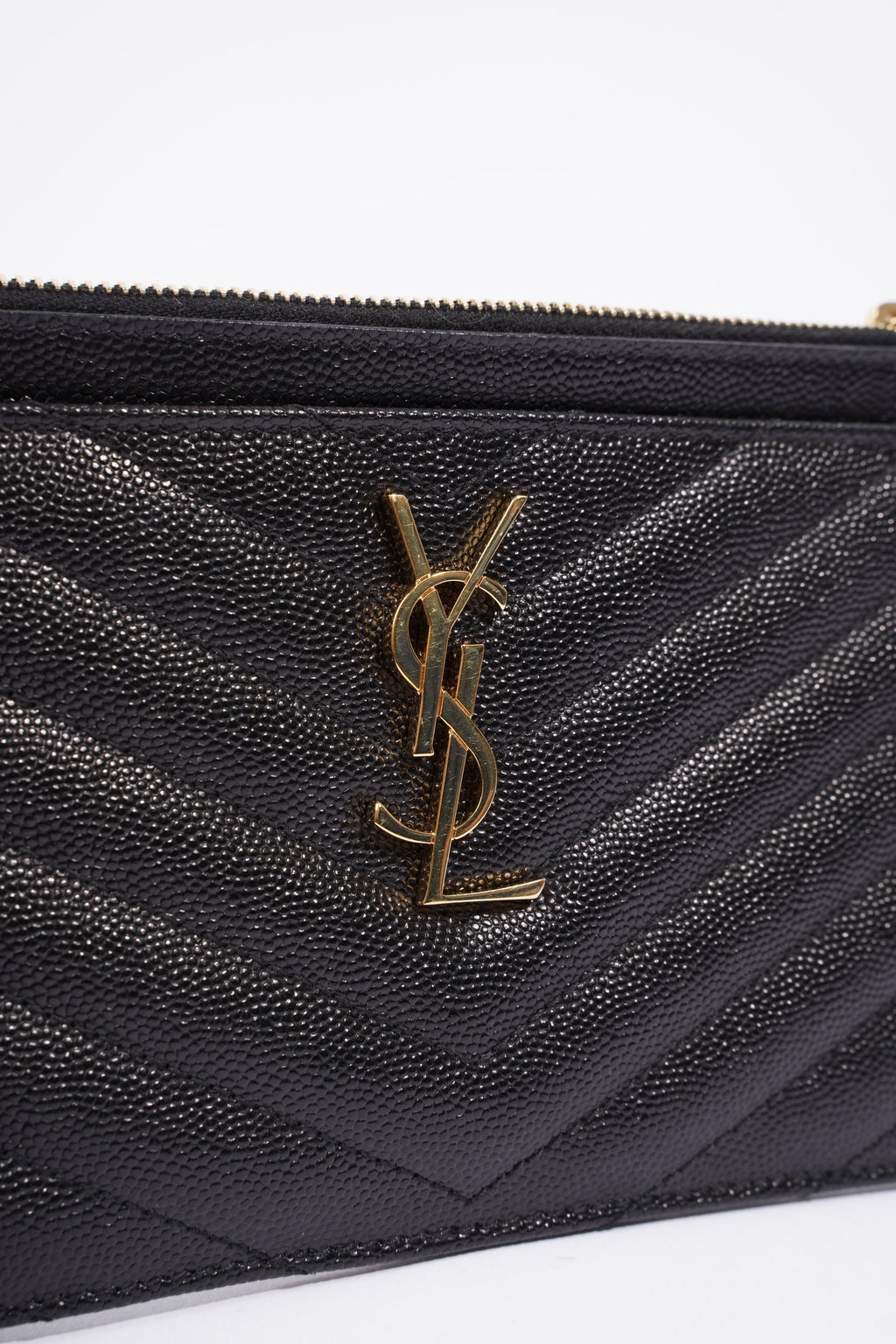 Saint Laurent Womens Cassandre Zipped Pouch Graine De Poudre Black Leather