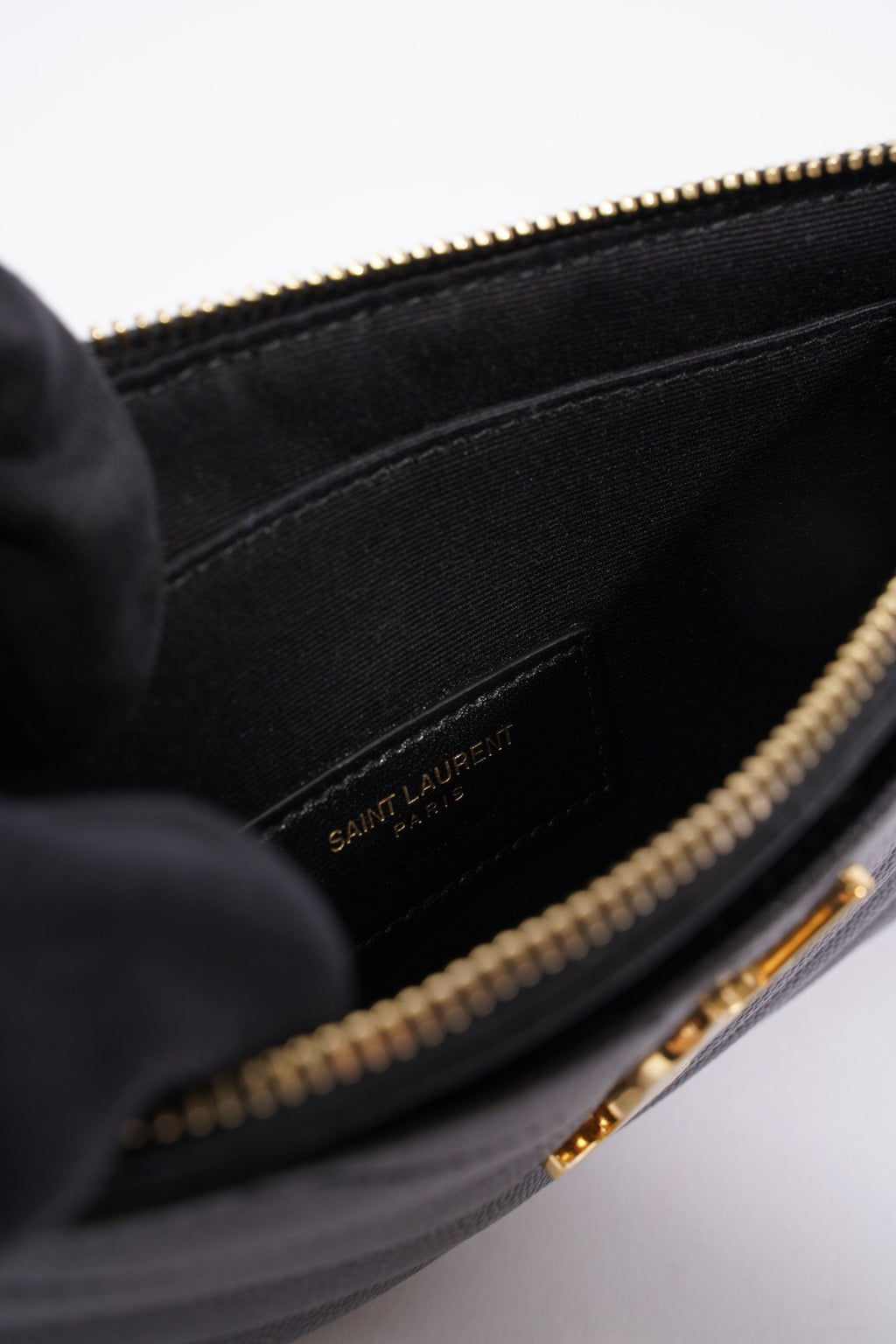 Saint Laurent Womens Cassandre Zipped Pouch Graine De Poudre Black Leather