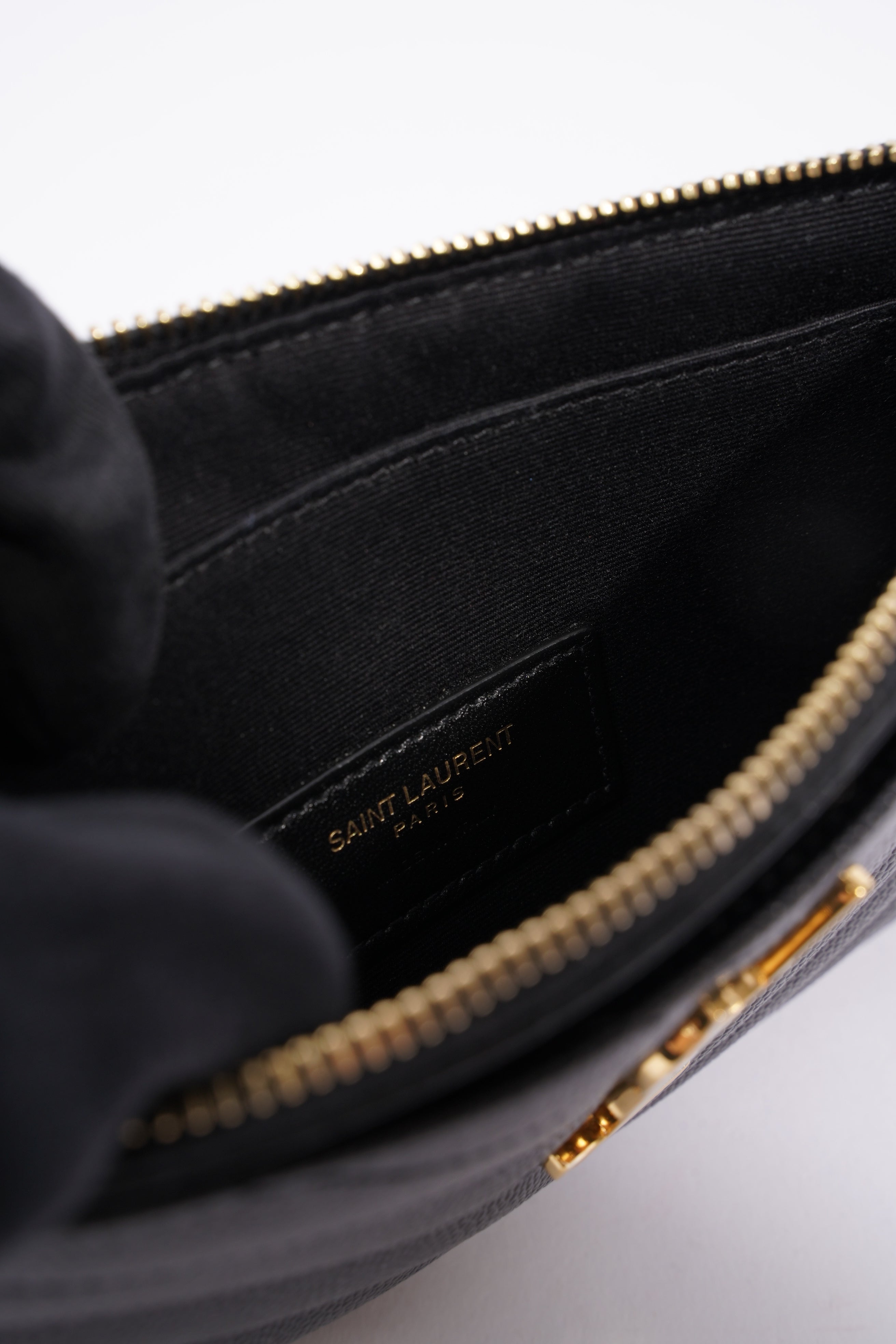 Saint Laurent Womens Cassandre Zipped Pouch Graine De Poudre Black Leather
