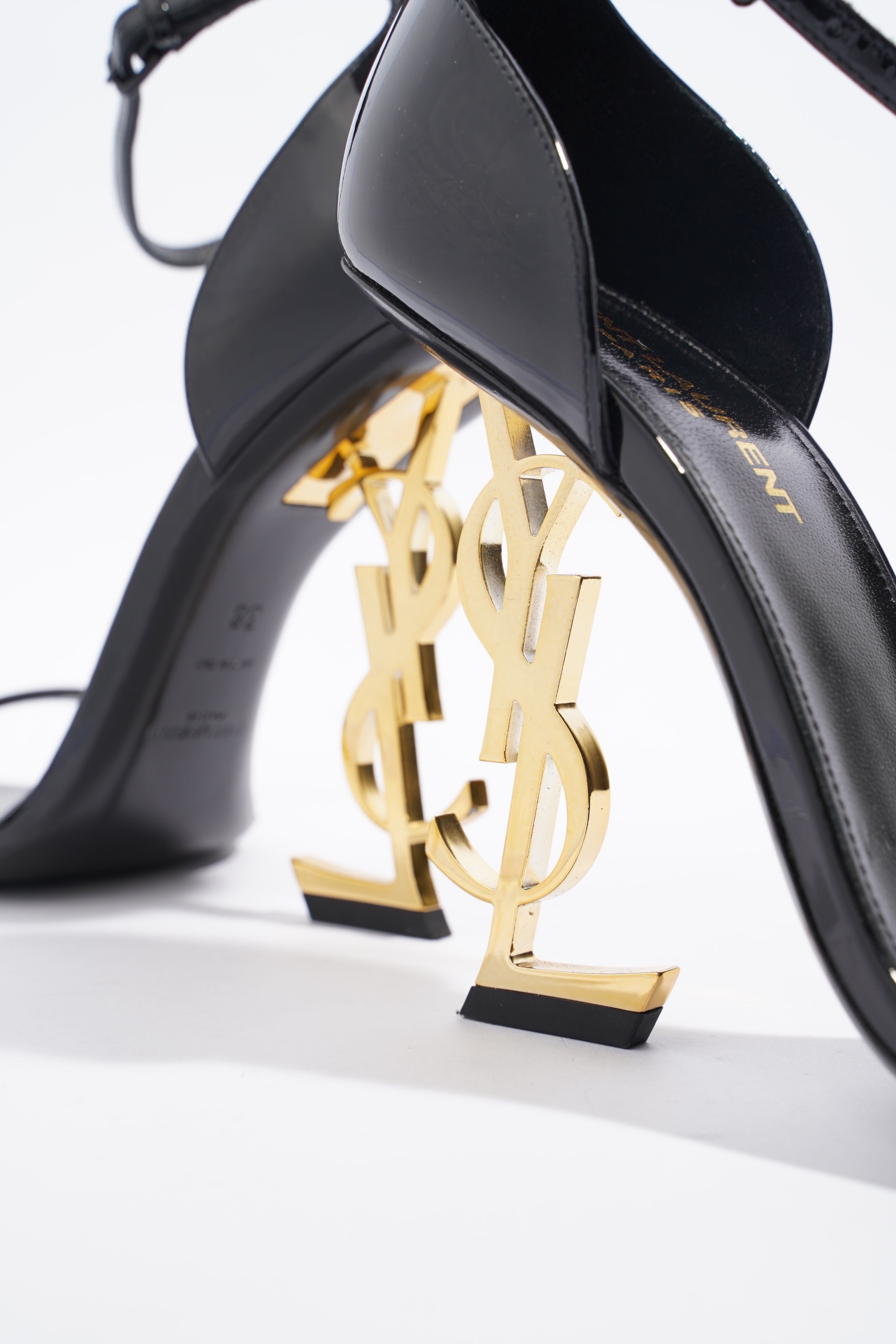 Saint Laurent Womens Opyum Sandal Patent Black EU 38 / UK 5