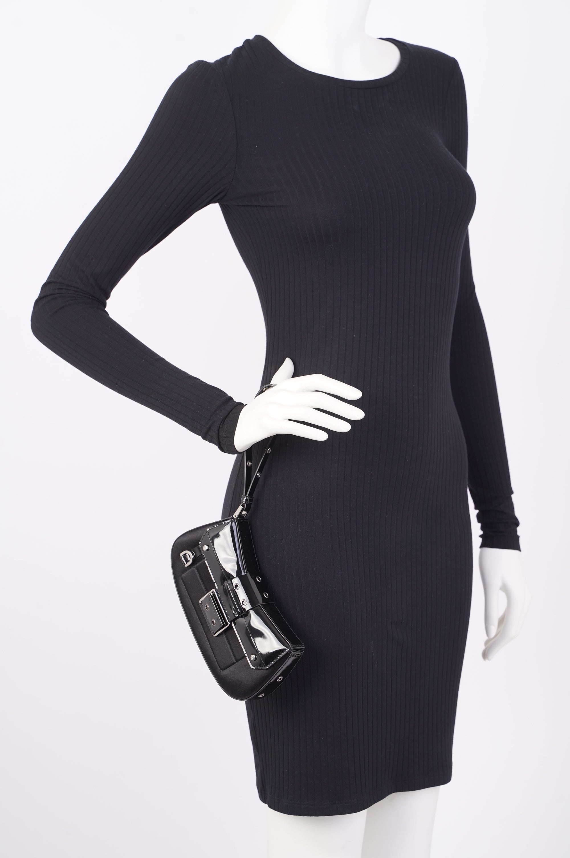 Christian Dior Street Chic Pouch Black Satin / Patent Leather