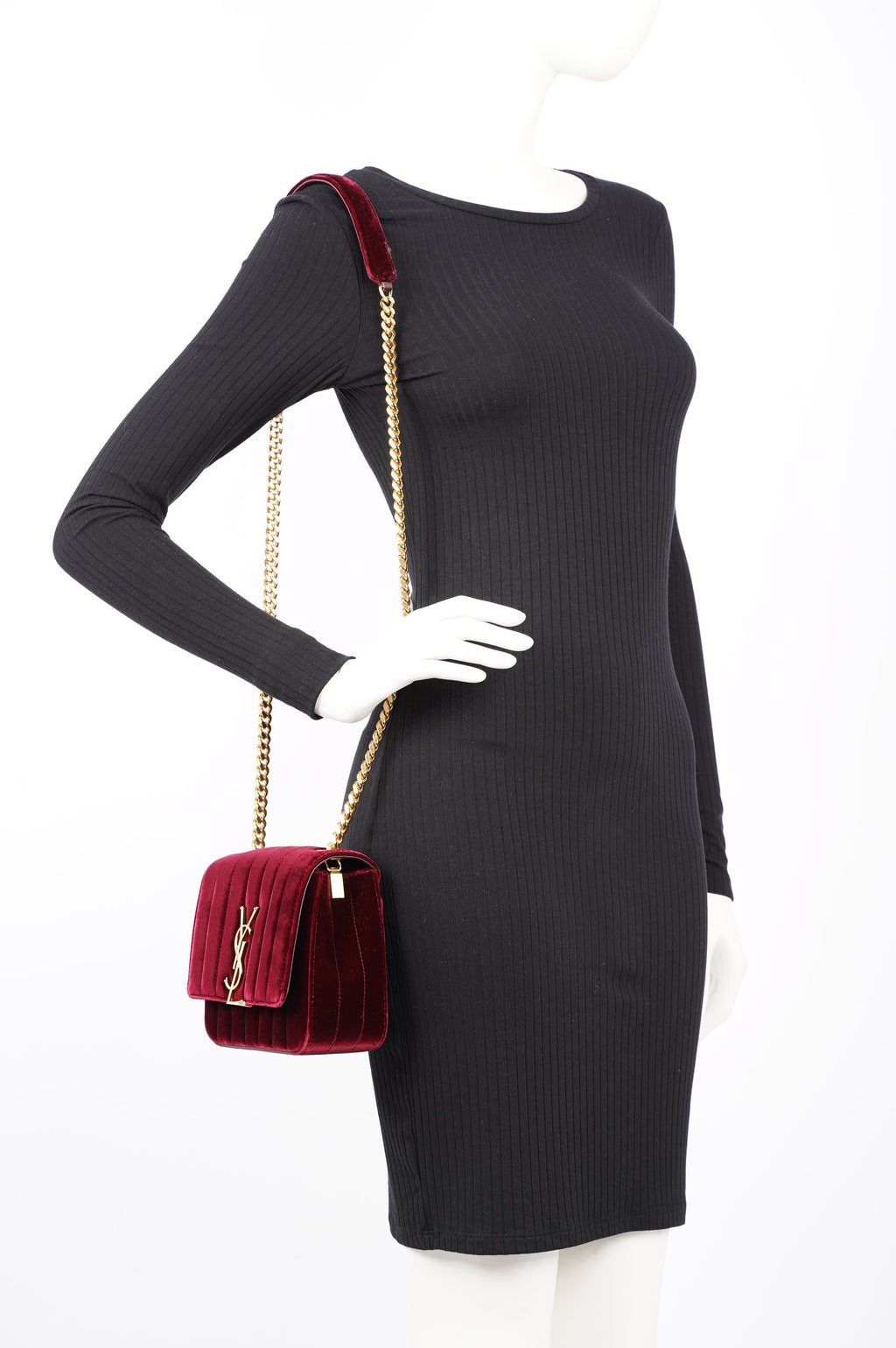 Saint Laurent Womens Vicky Burgundy Velvet Small