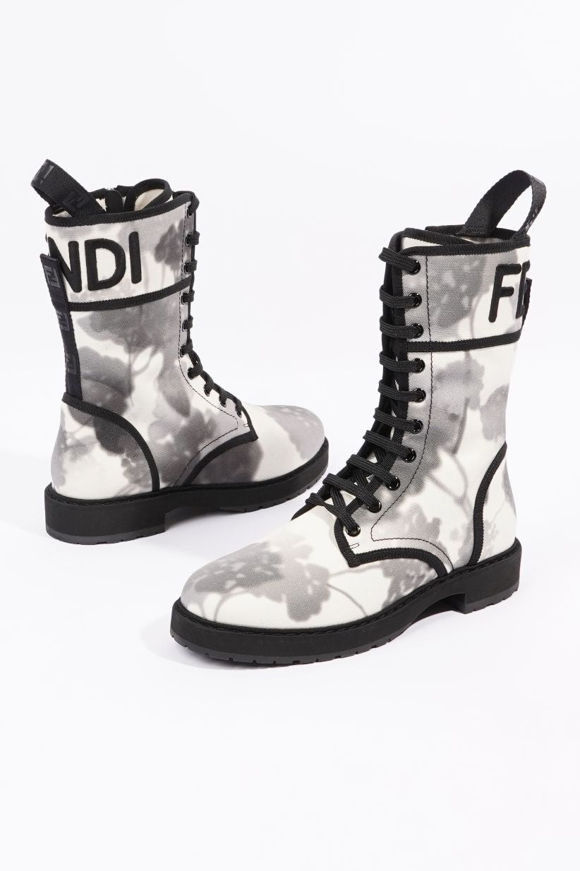 Fendi Womens Canvas Boots White / Grey EU 38 / UK 5