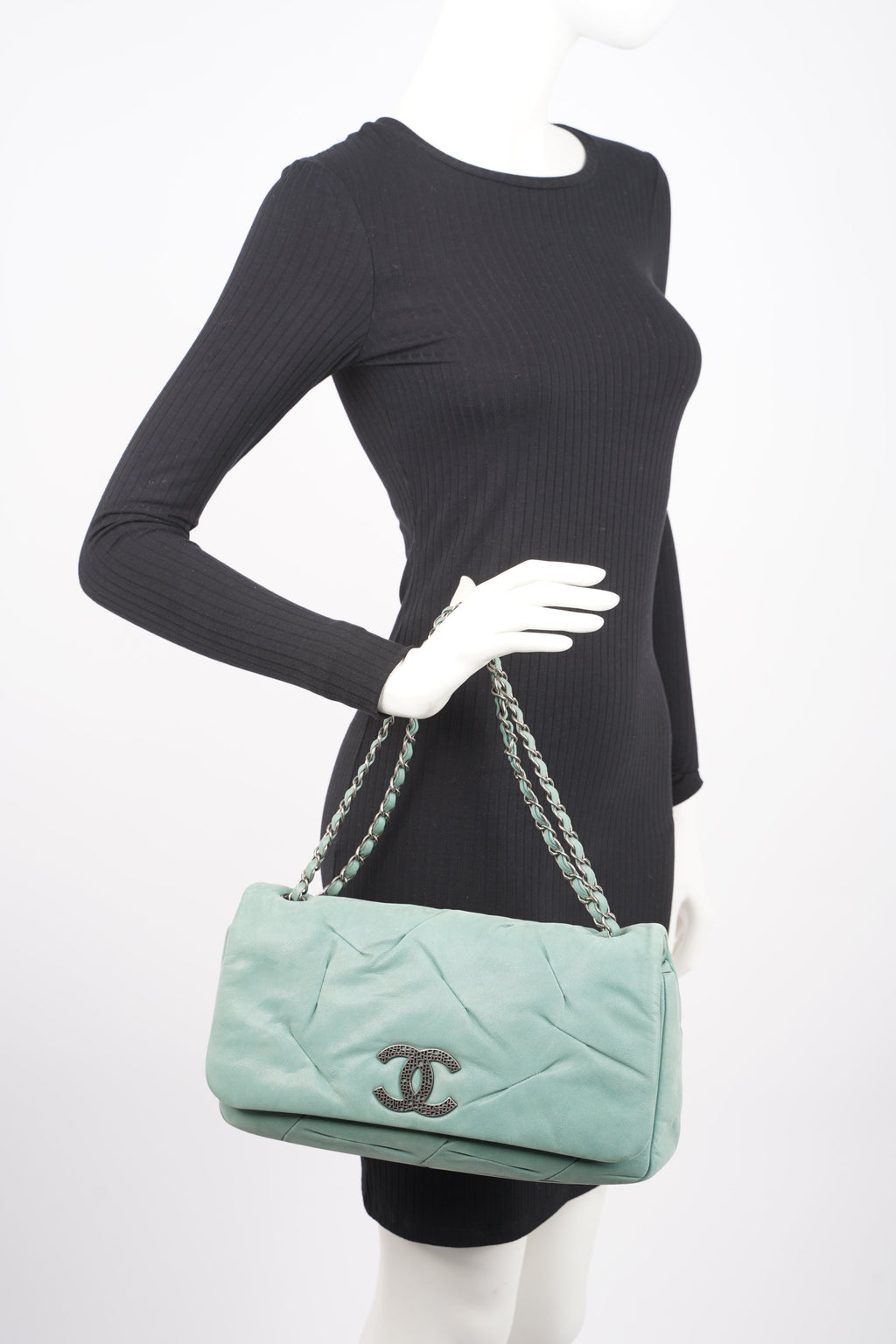 Chanel Womens Glint CC Flap Bag Moss Green Iridescent Leather