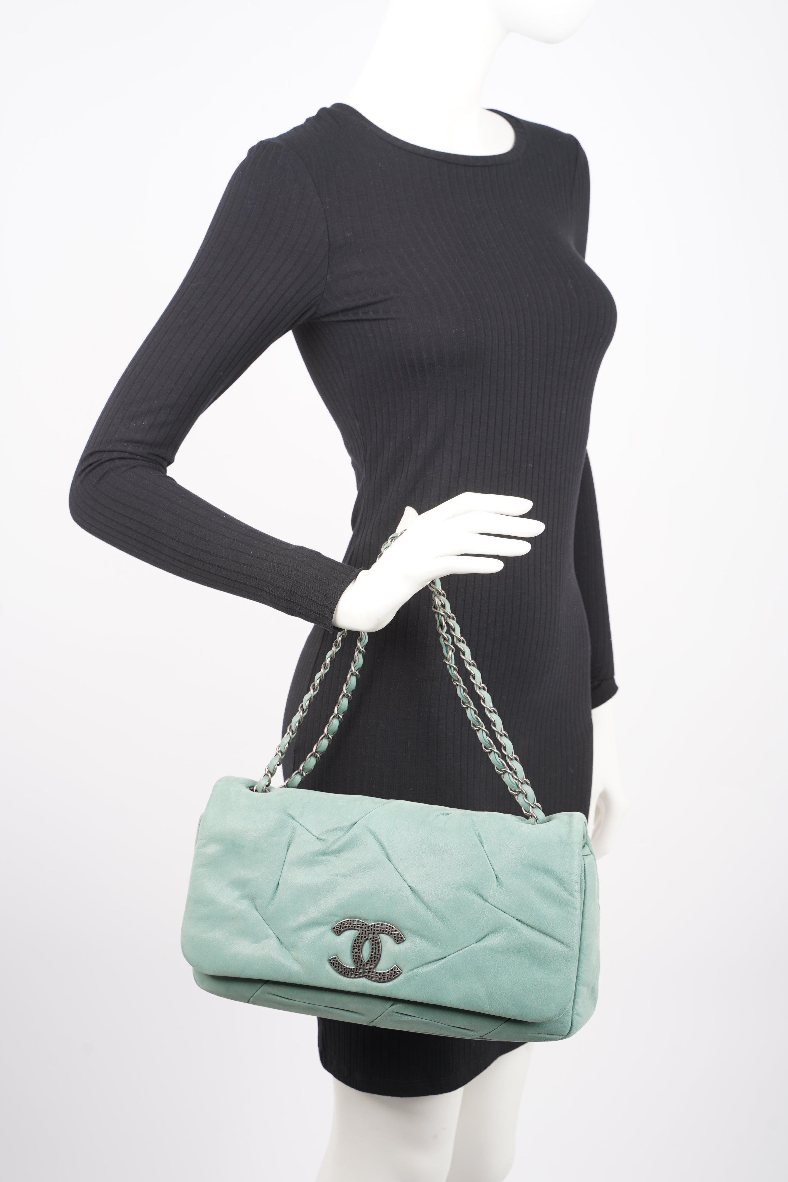 Chanel Womens Glint CC Flap Bag Moss Green Iridescent Leather