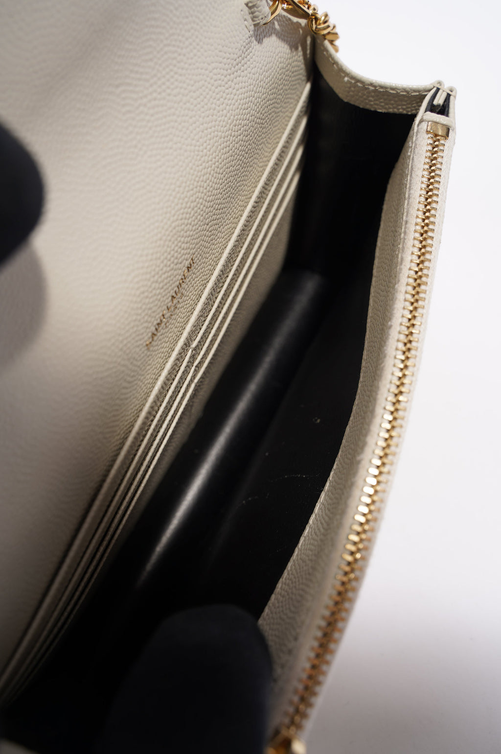 Saint Laurent Womens Chain Wallet White / Gold