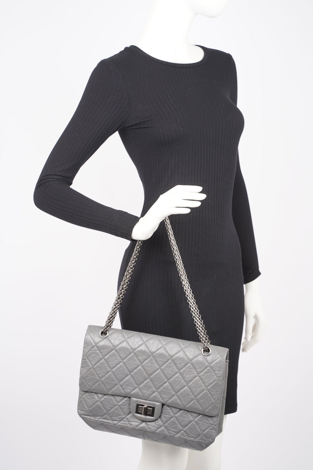 Chanel Womens 2.55 Lambskin Classic Flap Bag Grey