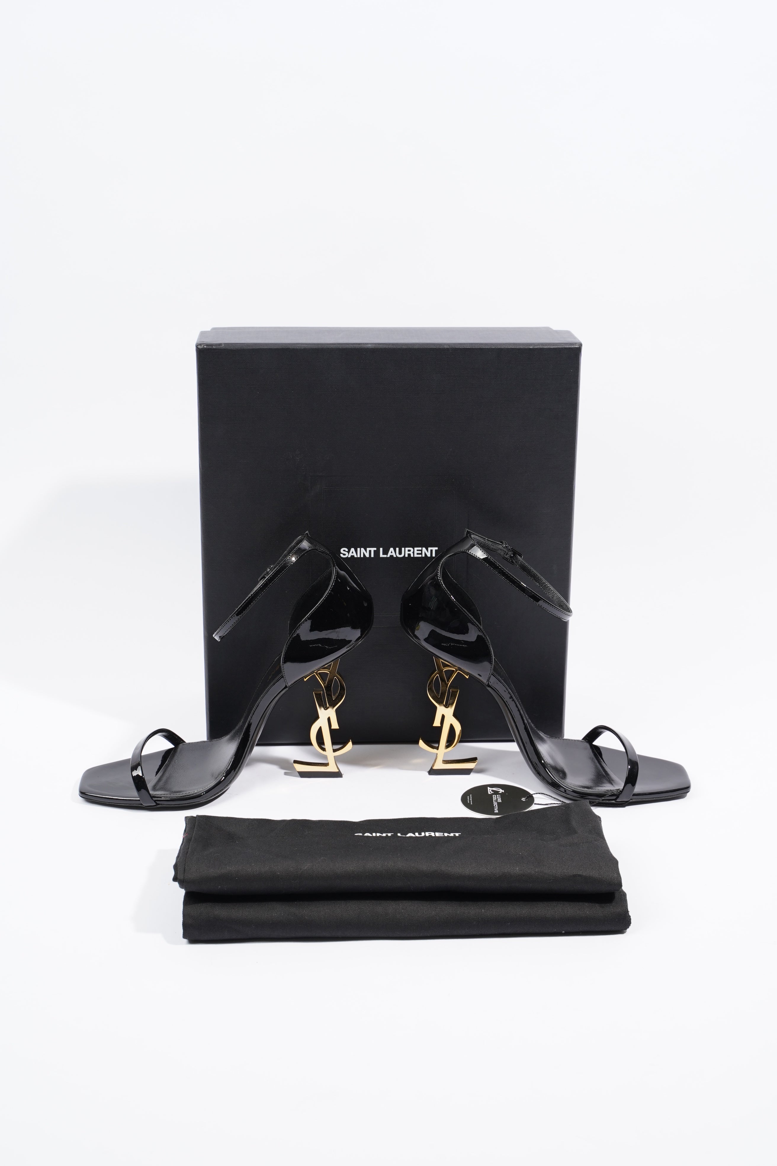 Saint Laurent Womens Opyum Sandal Patent Black EU 38 / UK 5