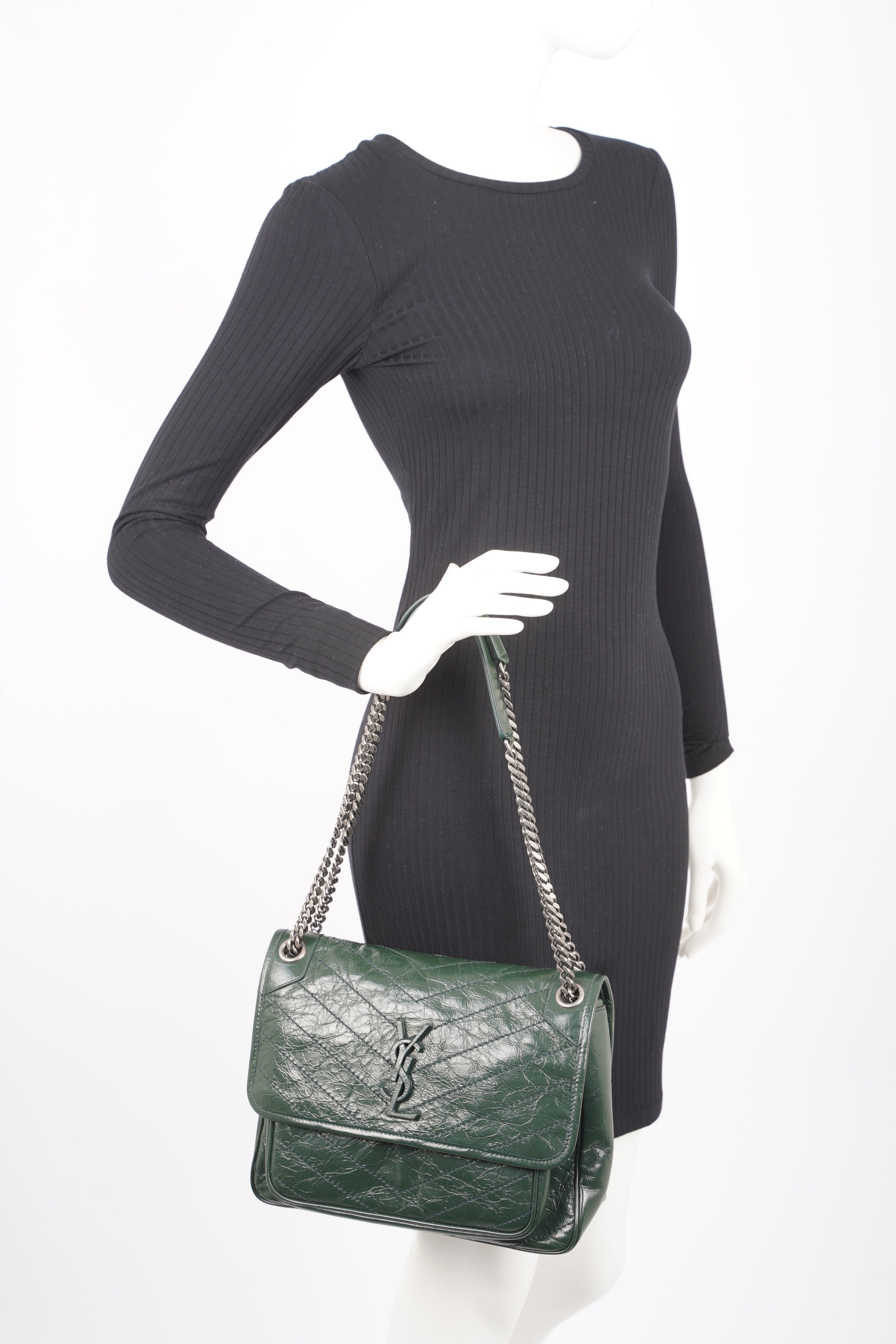 Saint Laurent Womens Niki Shoulder Bag Forest Green Medium