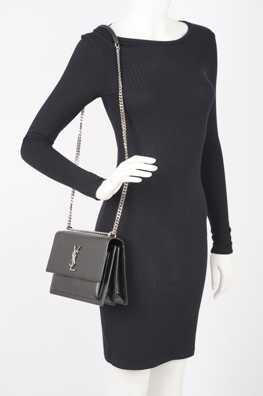 Saint Laurent Womens Sunset Chain Bag Black / Silver Medium