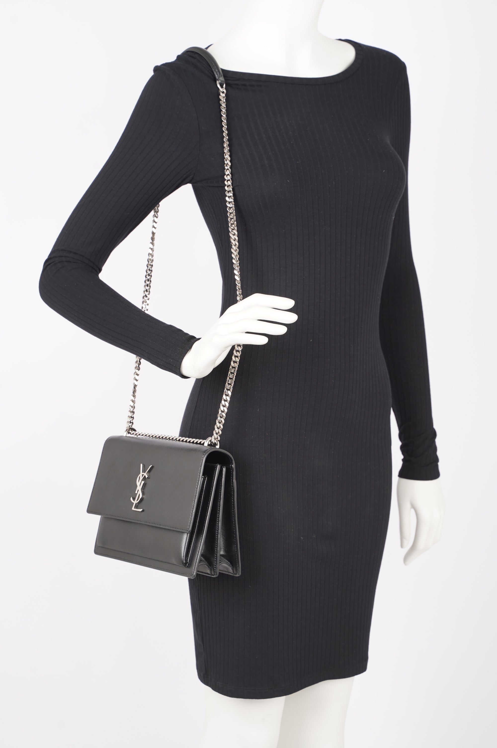 Saint Laurent Womens Sunset Chain Bag Black / Silver Medium