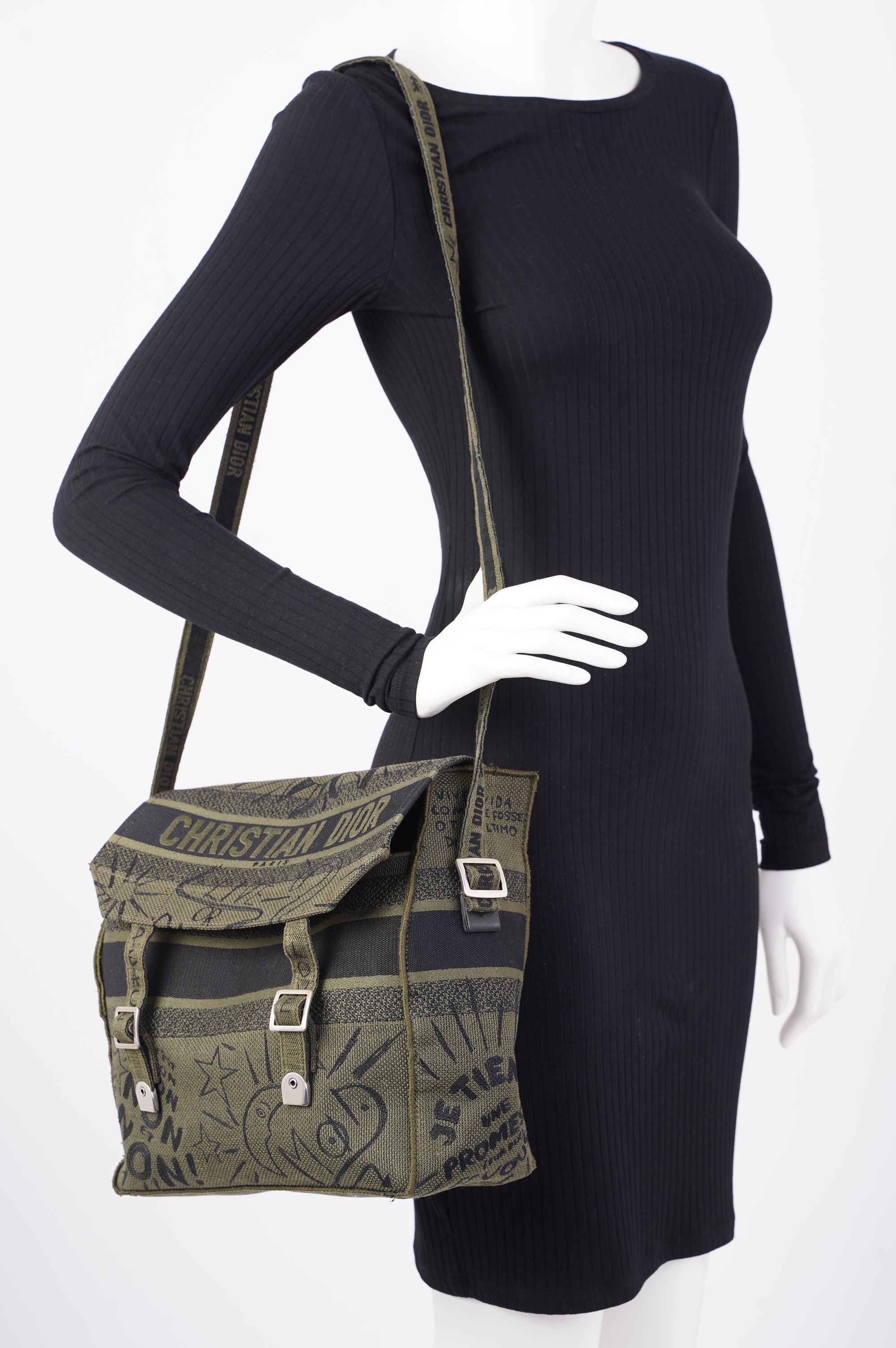 Christian Dior Womens Diorcamp Messenger Bag Green / Black Canvas