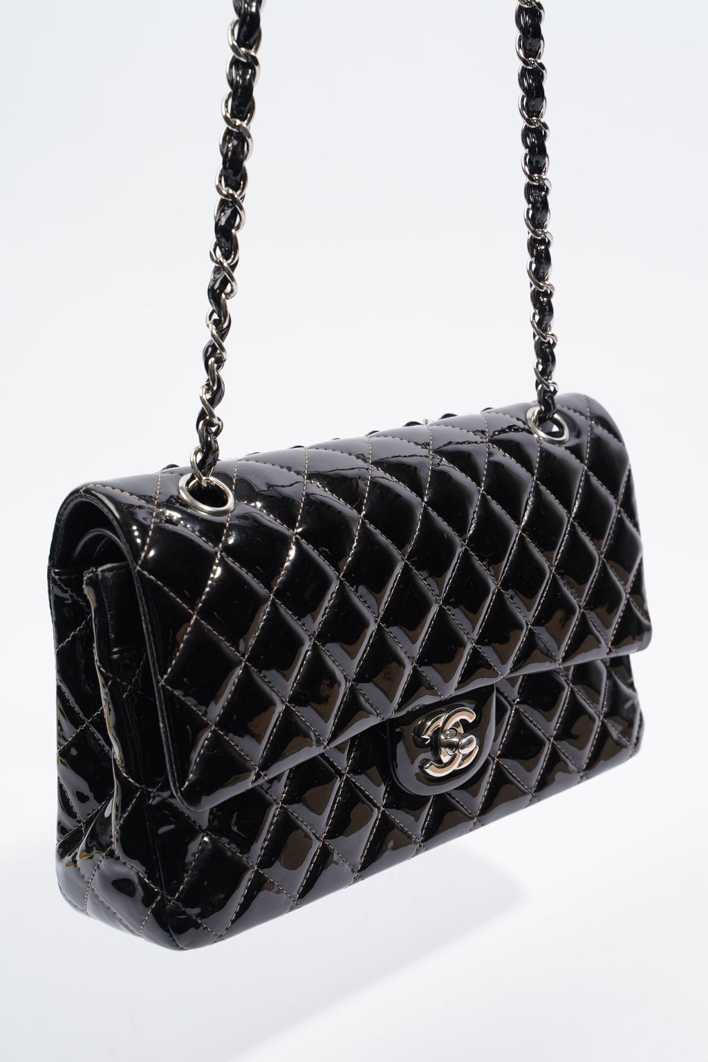 Chanel Double Flap Bag Black Patent Leather Medium