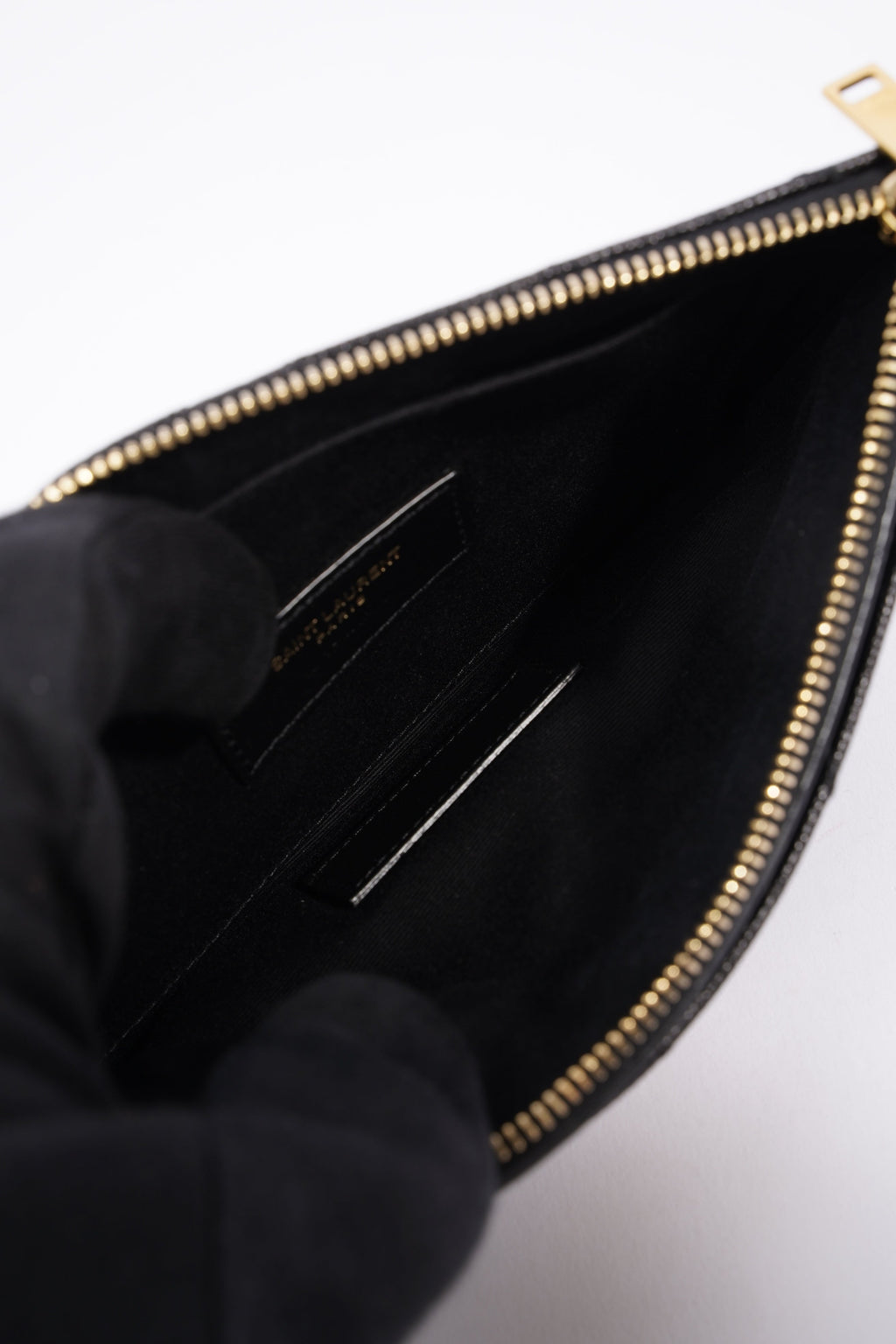 Saint Laurent Womens Cassandre Zipped Pouch Graine De Poudre Black Leather