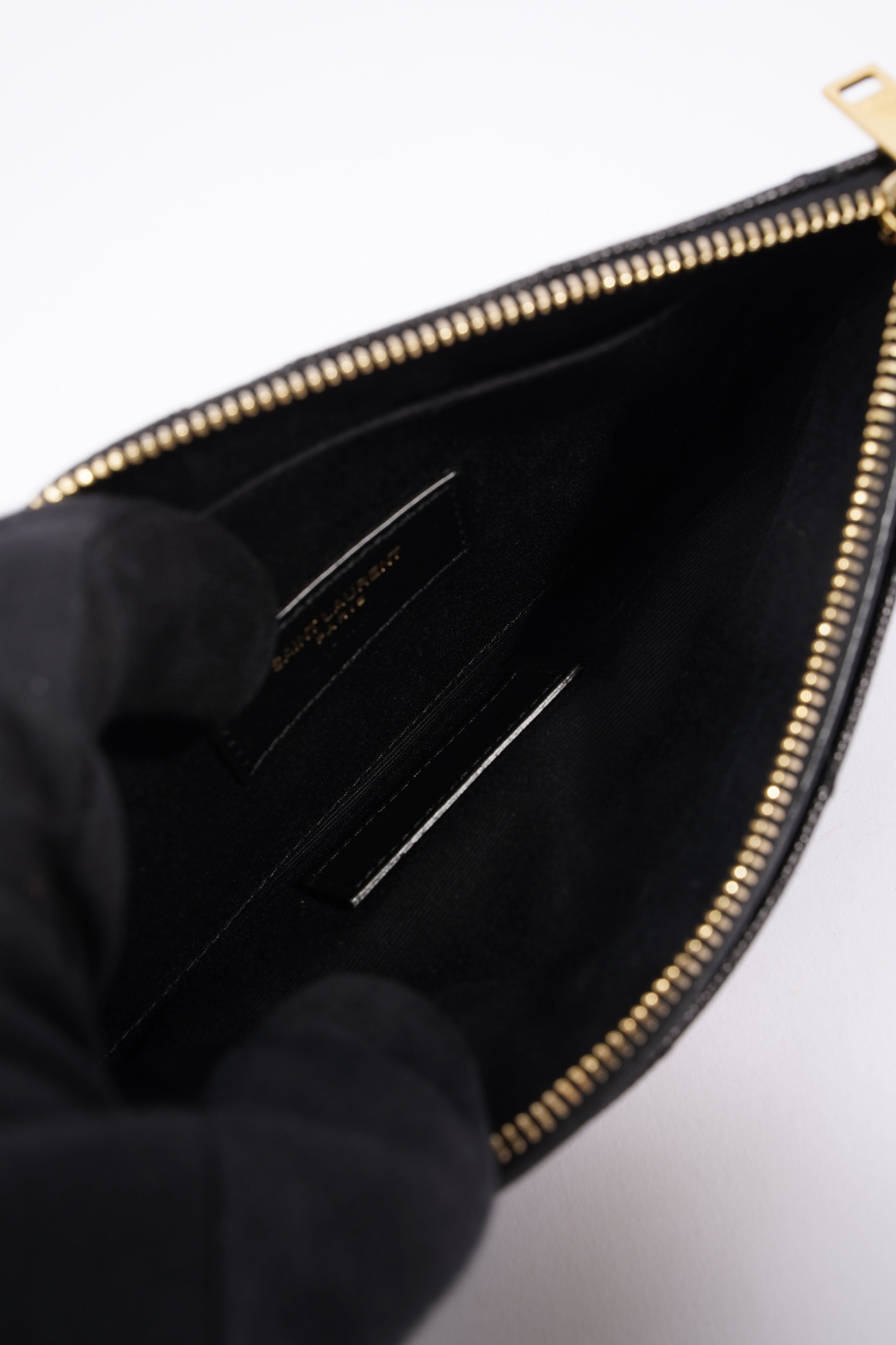 Saint Laurent Womens Cassandre Zipped Pouch Graine De Poudre Black Leather