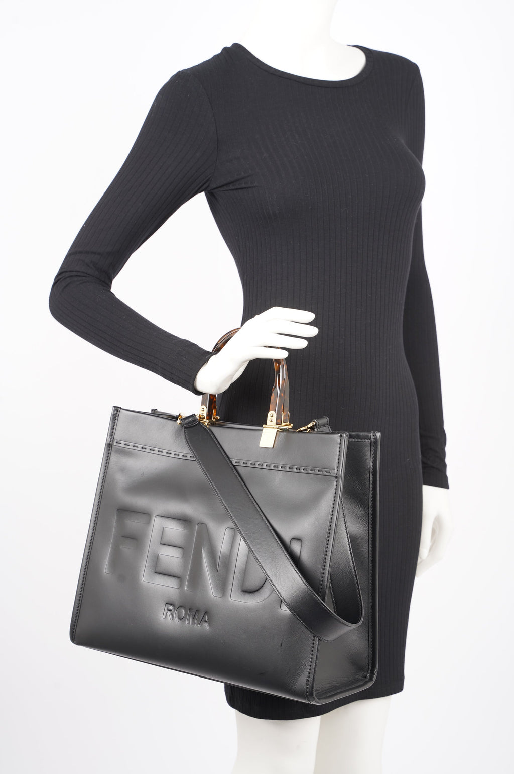 Fendi Womens Sunshine Shopping Bag Black Medium