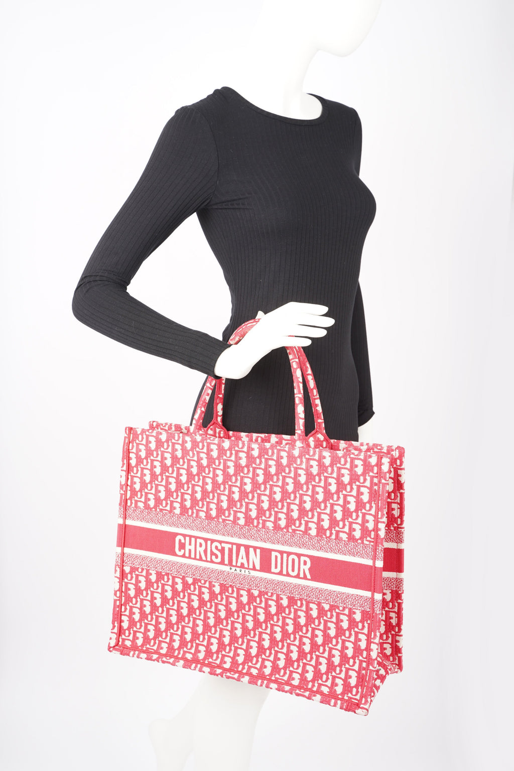 Christian Dior Womens Book Tote Bag Red White Large