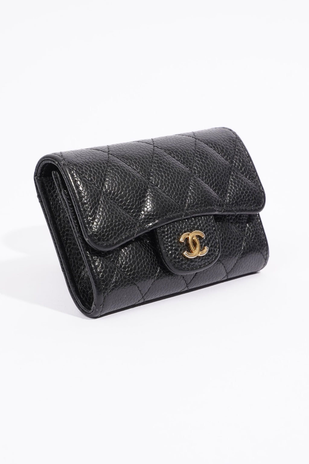 Chanel Womens Card Holder Caviar Black Leather