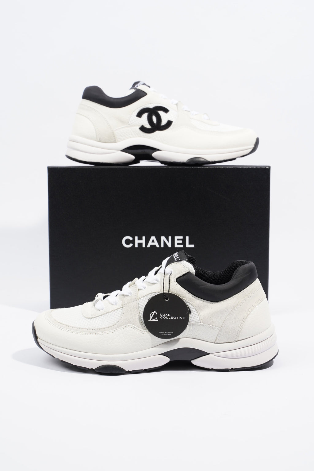 Chanel Womens CC Runners White / Cream / Black EU 39.5 / UK 6.5