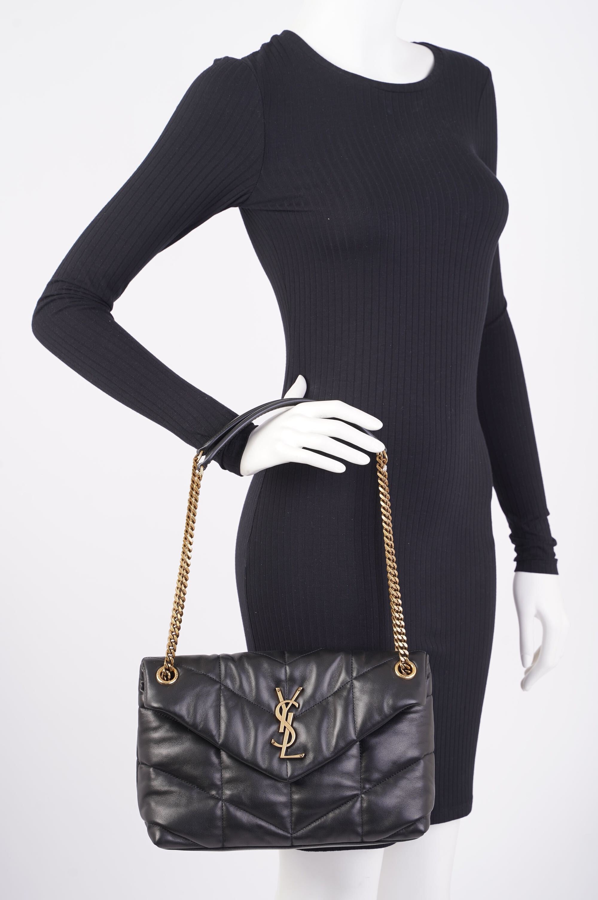 Saint Laurent Lou Lou Puffer Black Calfskin Leather Small