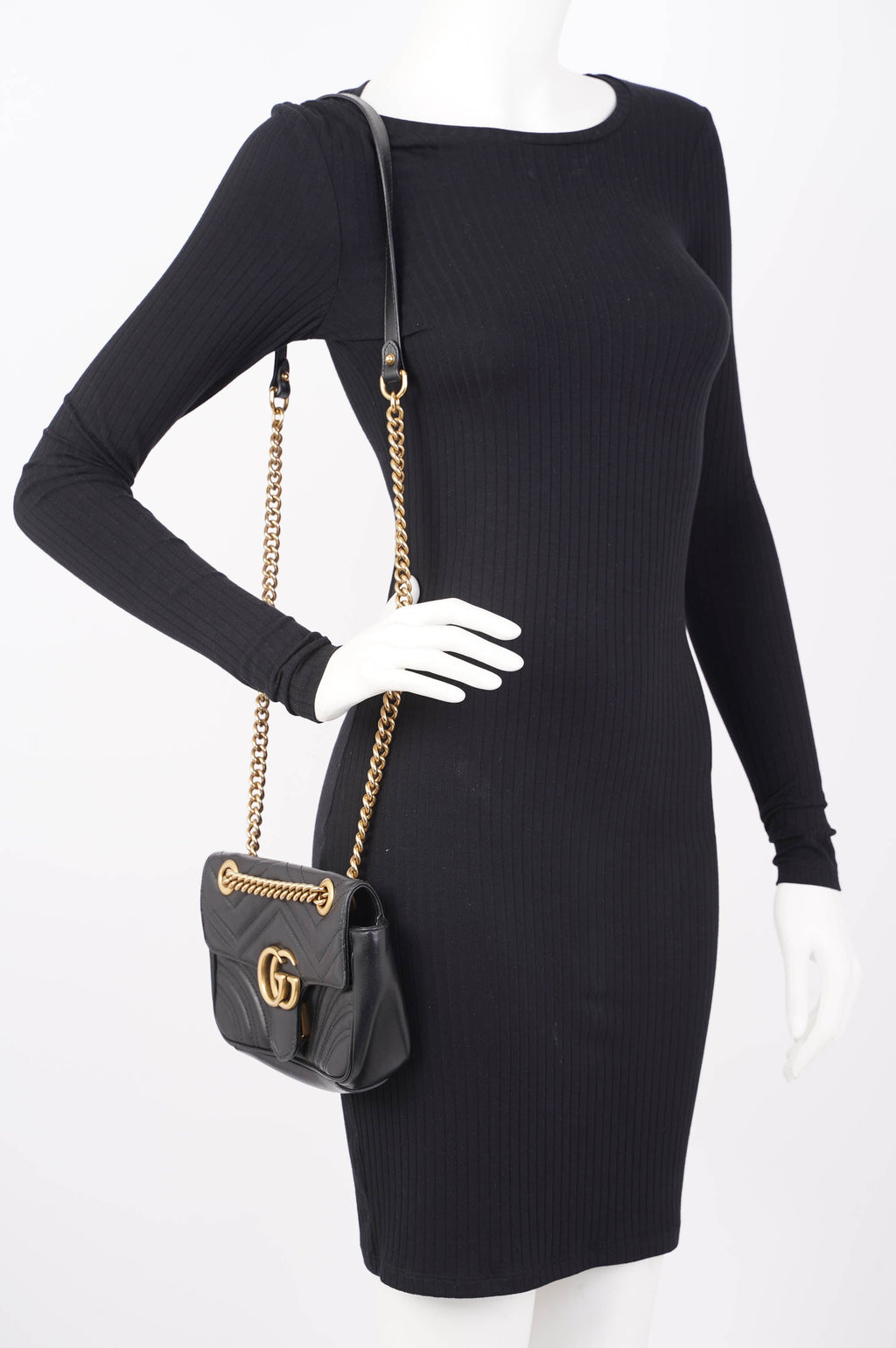 Gucci Womens Marmont Flap Black Leather Mini