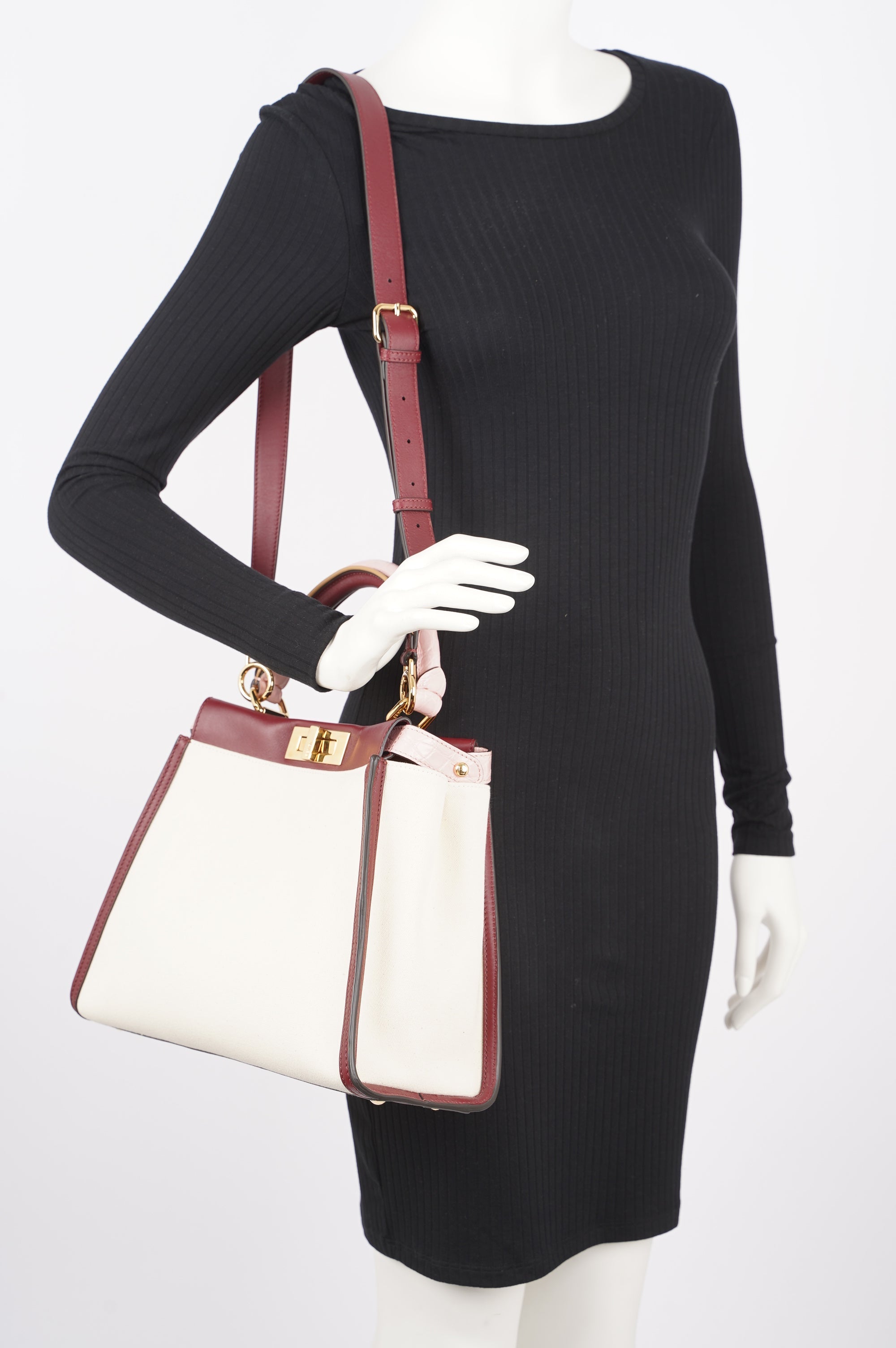 Fendi Womens Peekaboo Beige / Maroon Medium