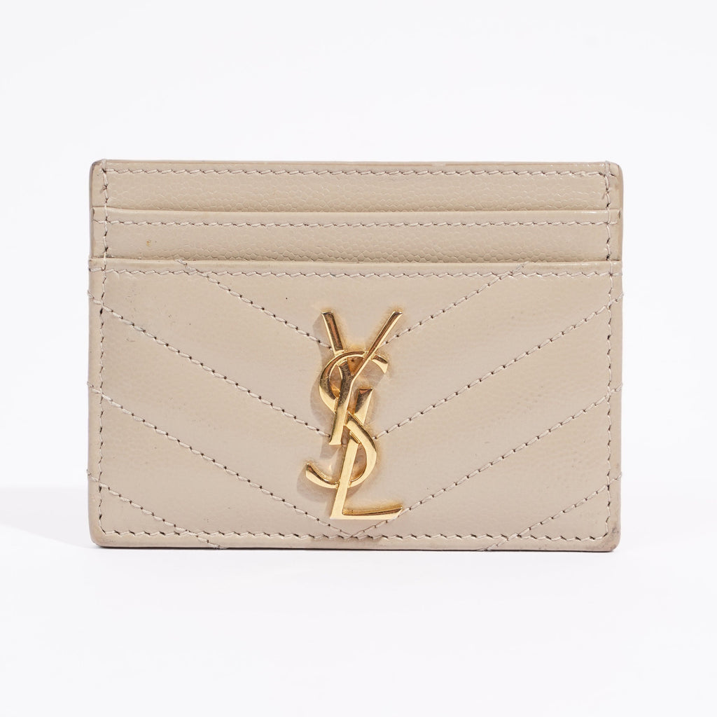 Saint Laurent Womens Card Holder Cream Leather