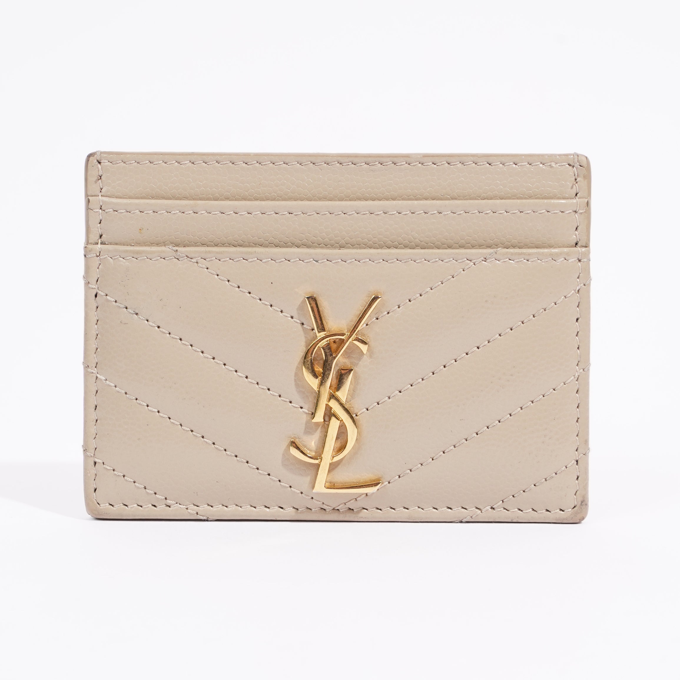 Saint Laurent Womens Card Holder Cream Leather