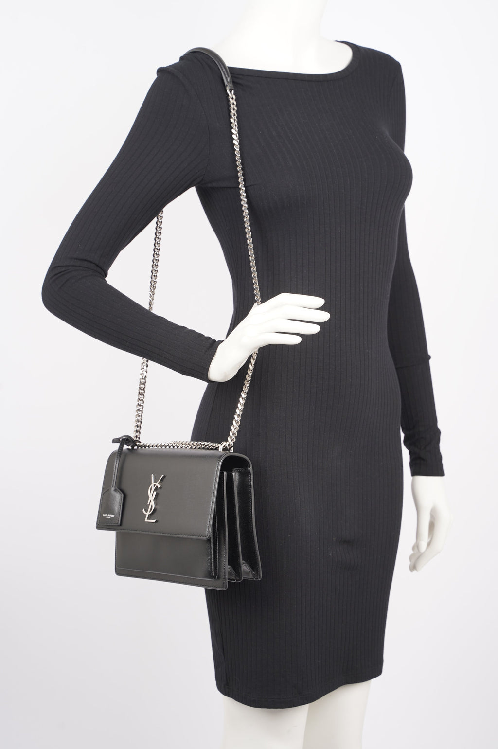Saint Laurent Womens Sunset Chain Bag Black Medium