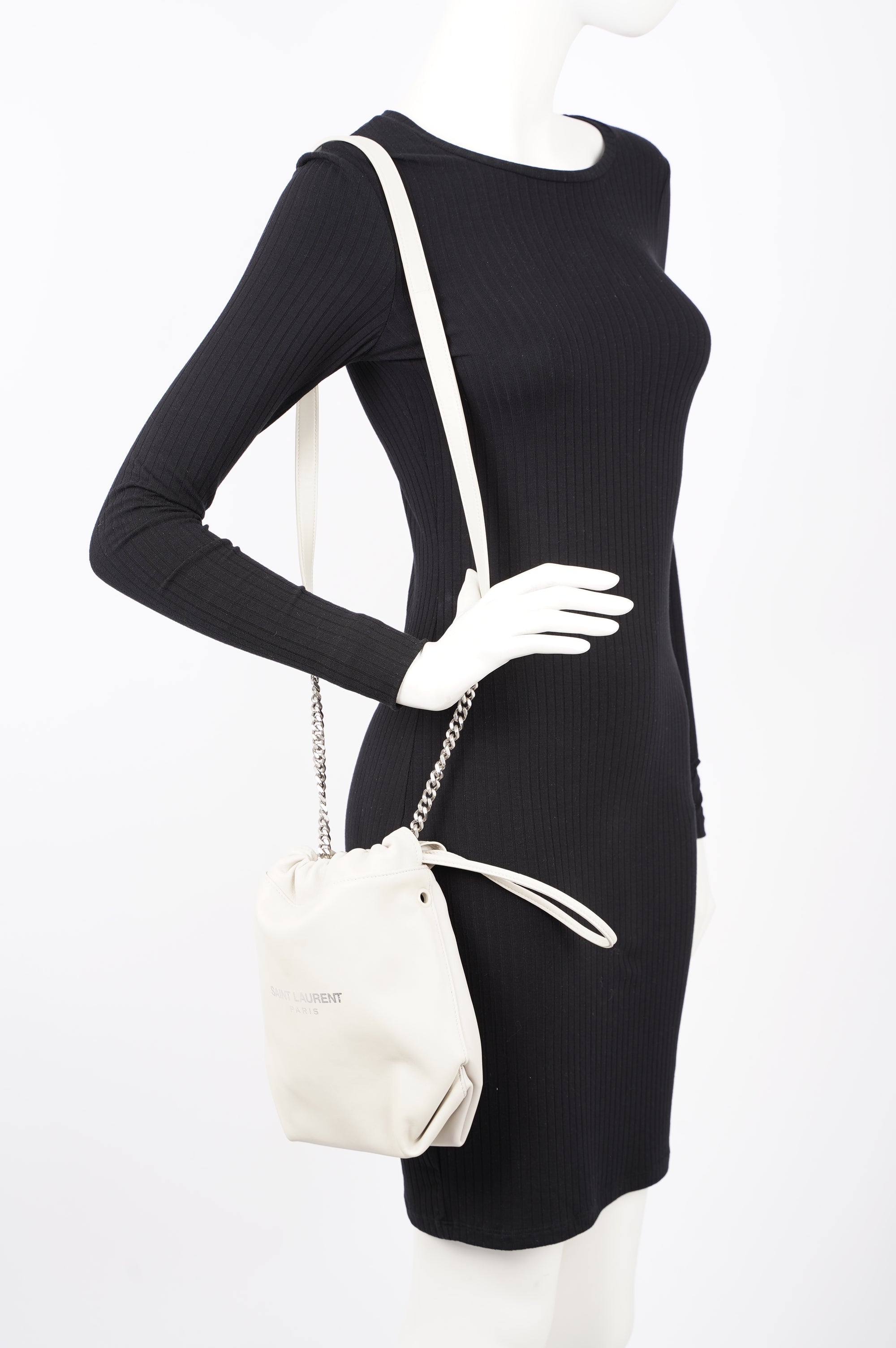 Saint Laurent Womens Teddy Leather Crossbody Beige