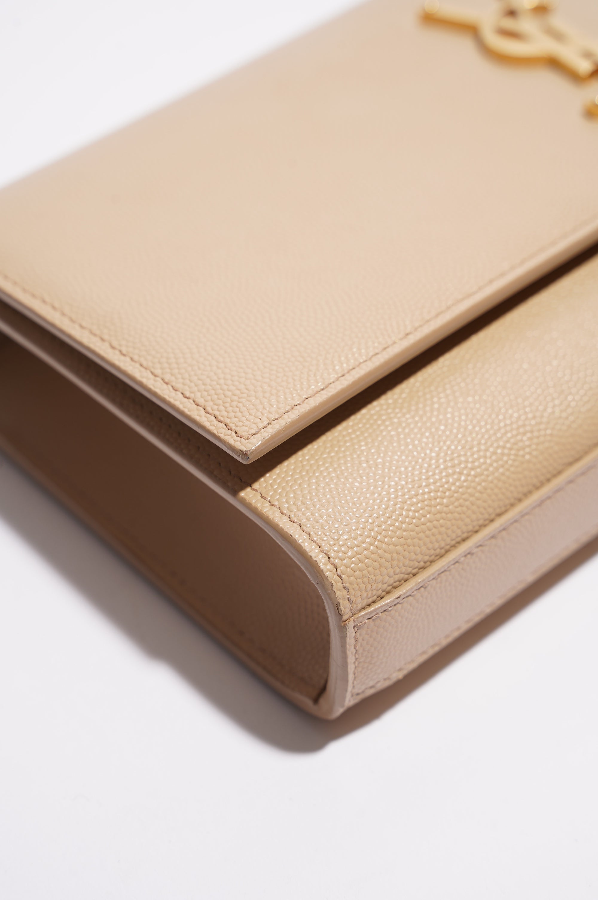 Saint Laurent Womens Kate Clutch Beige Leather