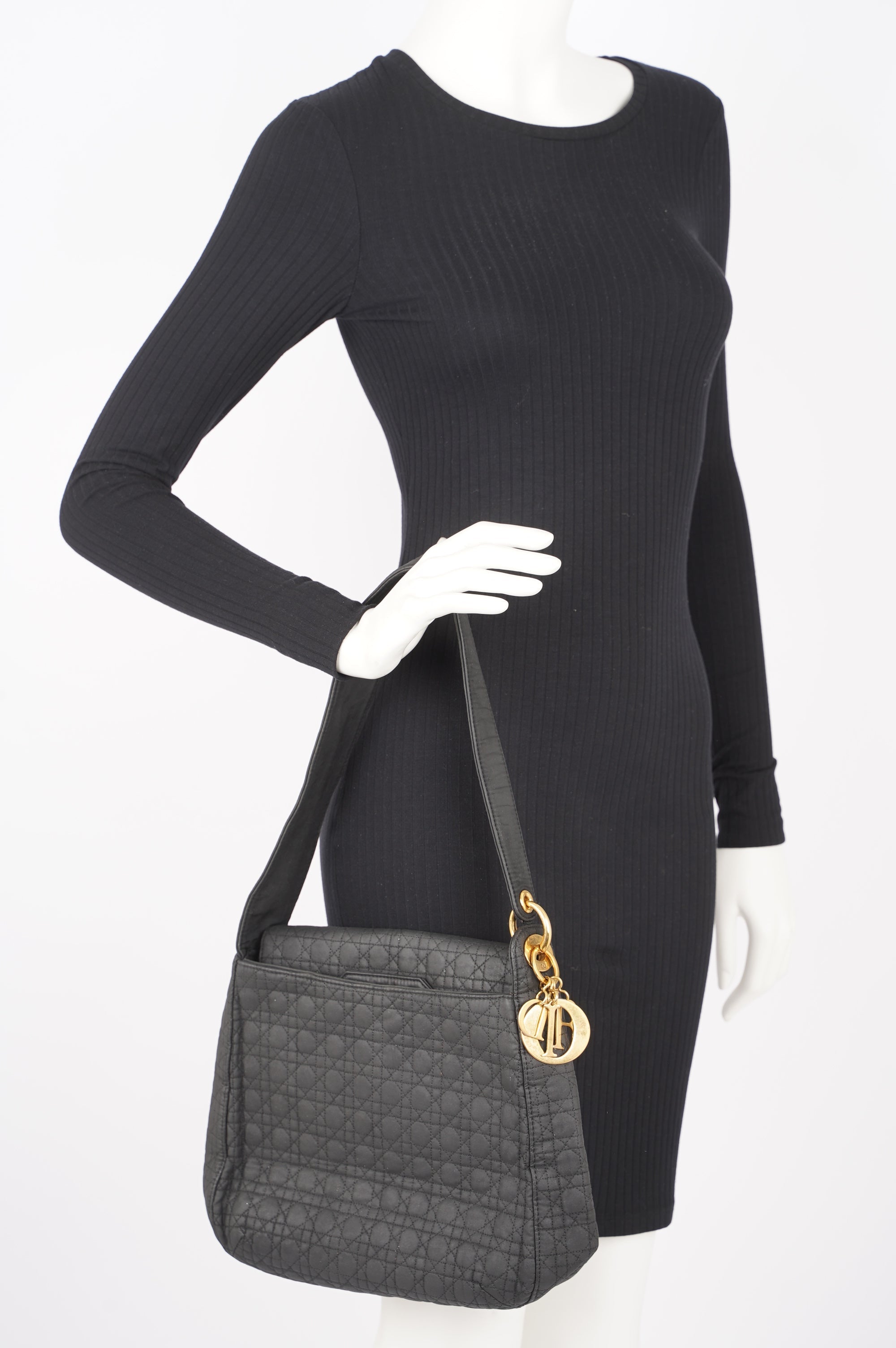 Christian Dior Womens Vintage Cannage Black Nylon