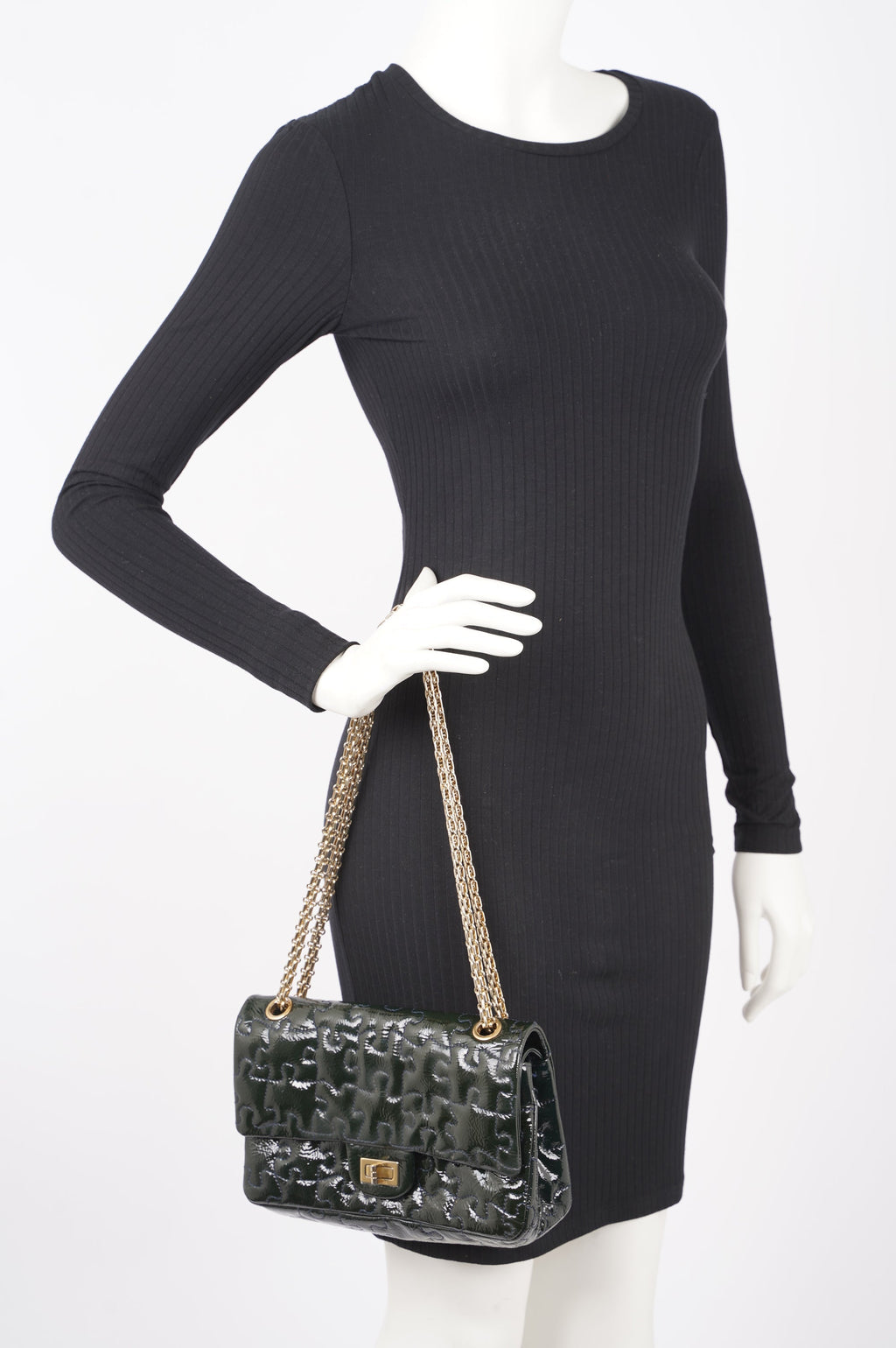 Chanel Womens Classic Puzzle 2.55 Reissue Green Patent Leather