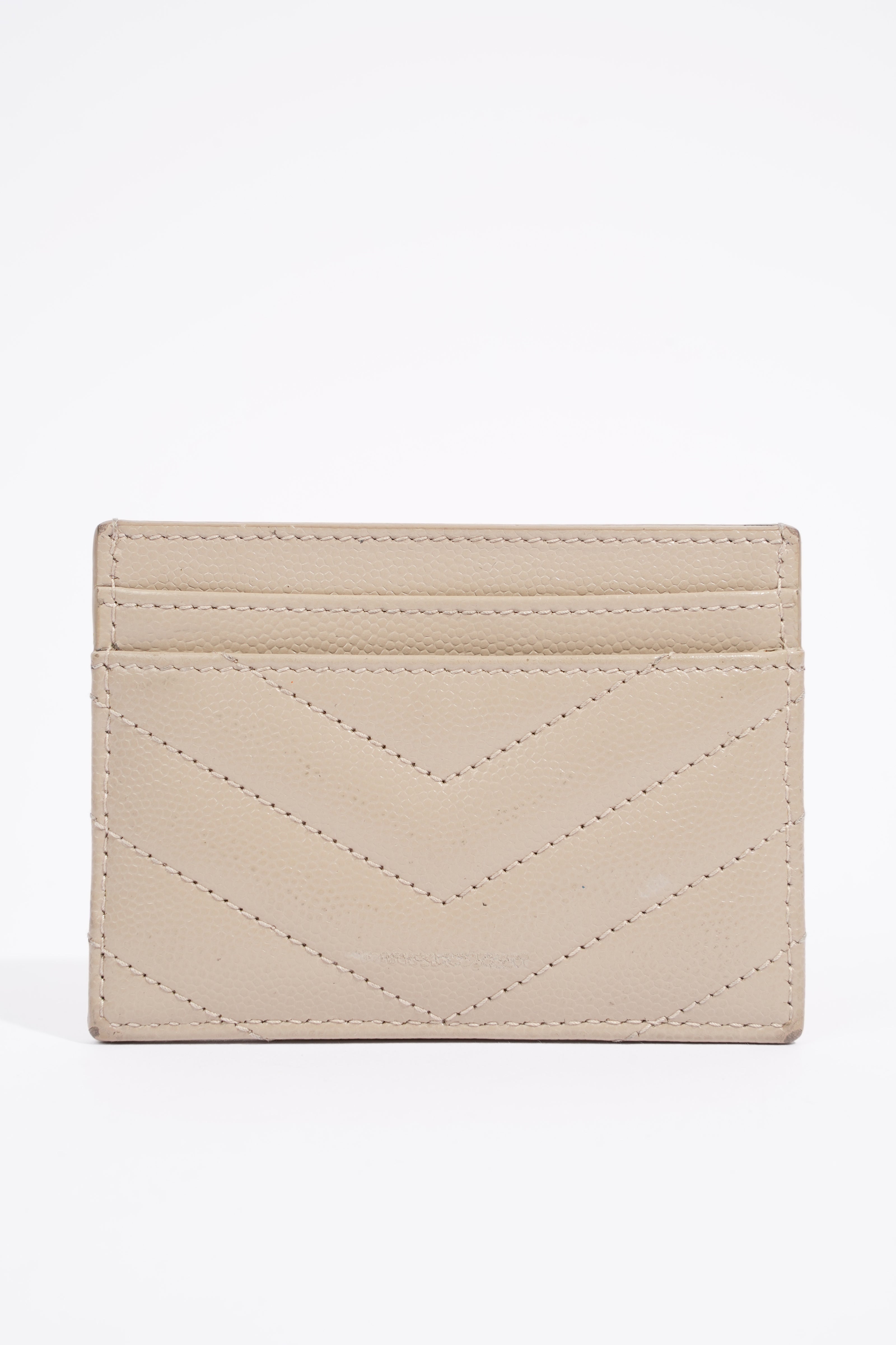 Saint Laurent Womens Card Holder Cream Leather