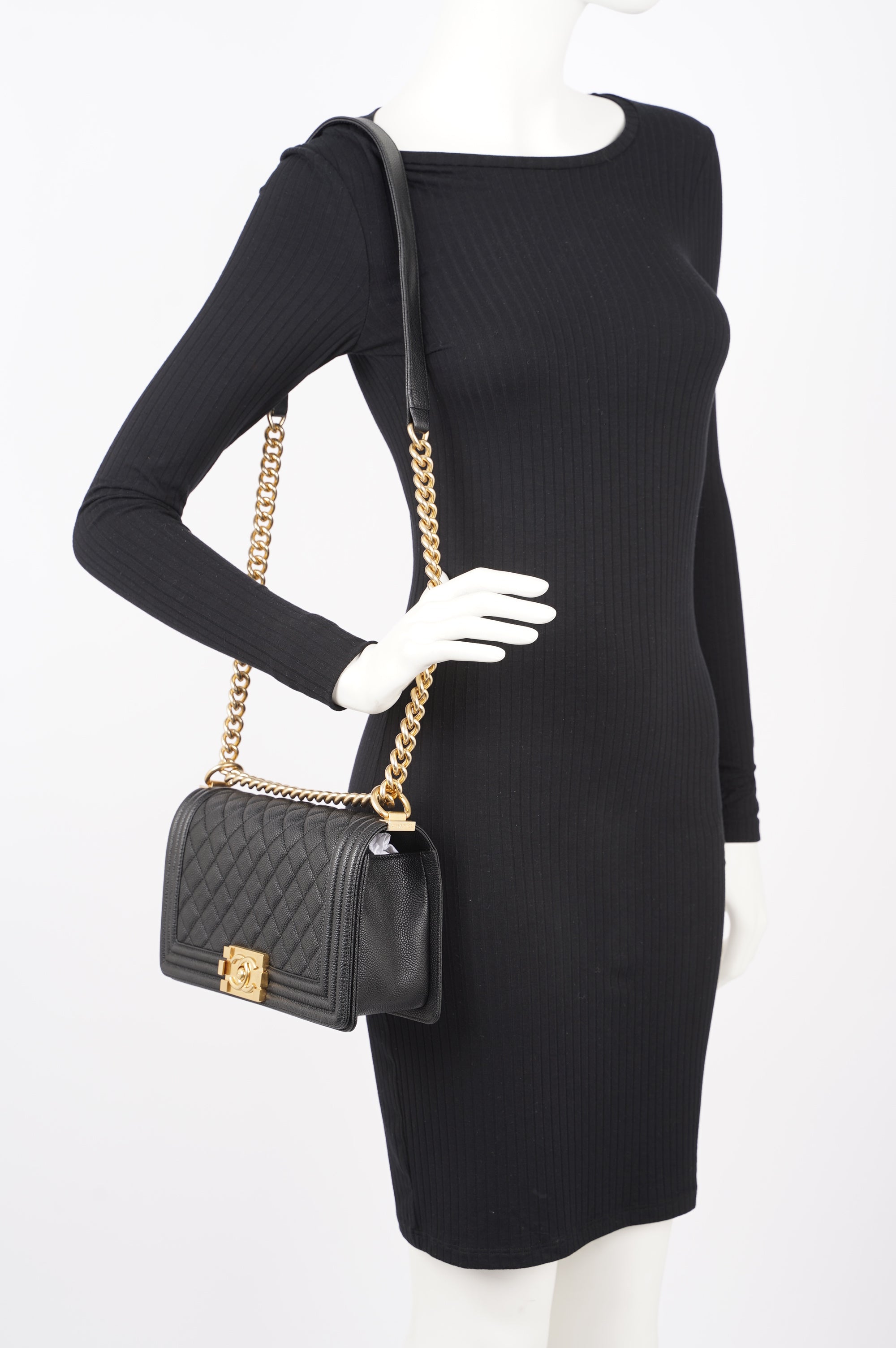Chanel Womens Boy Bag Black Caviar Medium