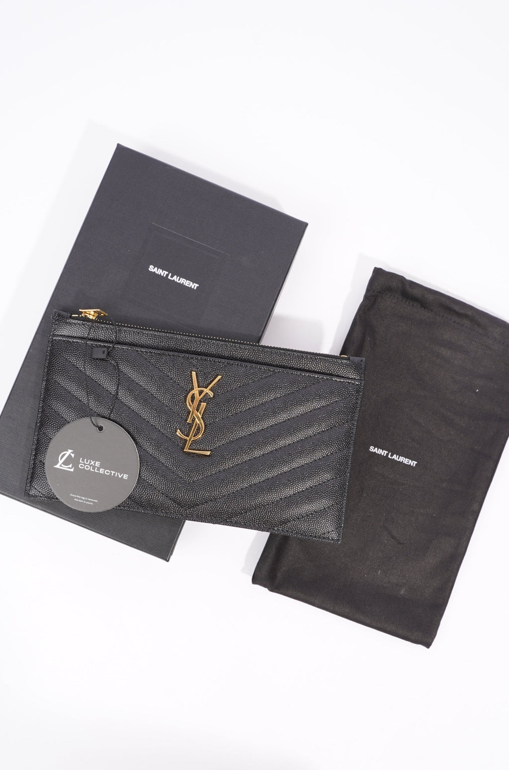Saint Laurent Womens Cassandre Zipped Pouch Graine De Poudre Black Leather